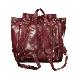 Burgundy Polyurethane Women Backpack