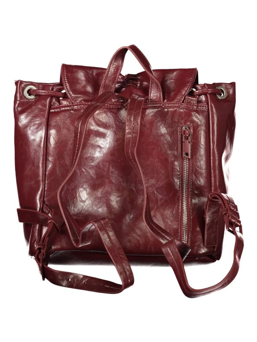 Burgundy Polyurethane Women Backpack