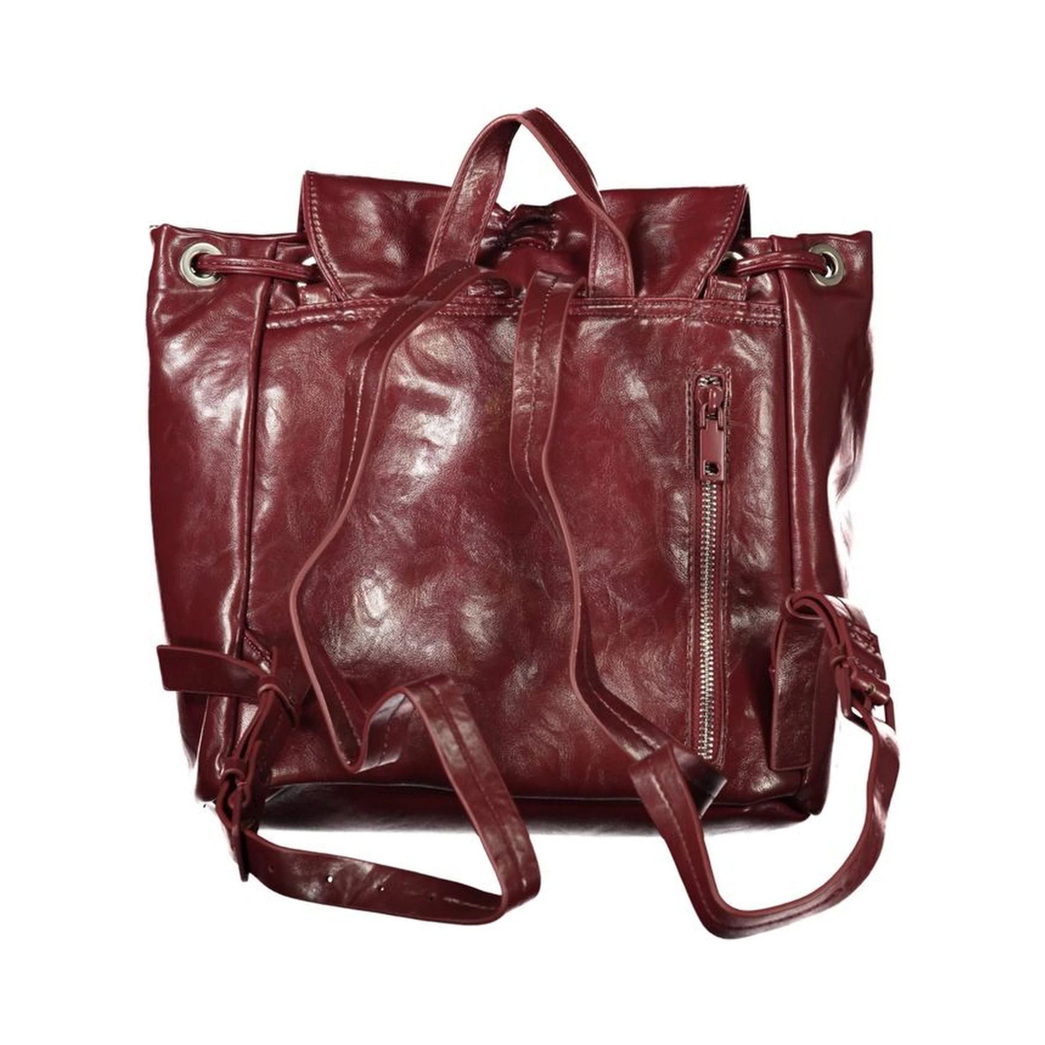 Burgundy Polyurethane Women Backpack