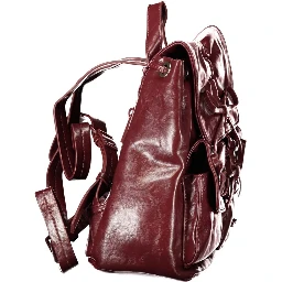 Burgundy Polyurethane Women Backpack