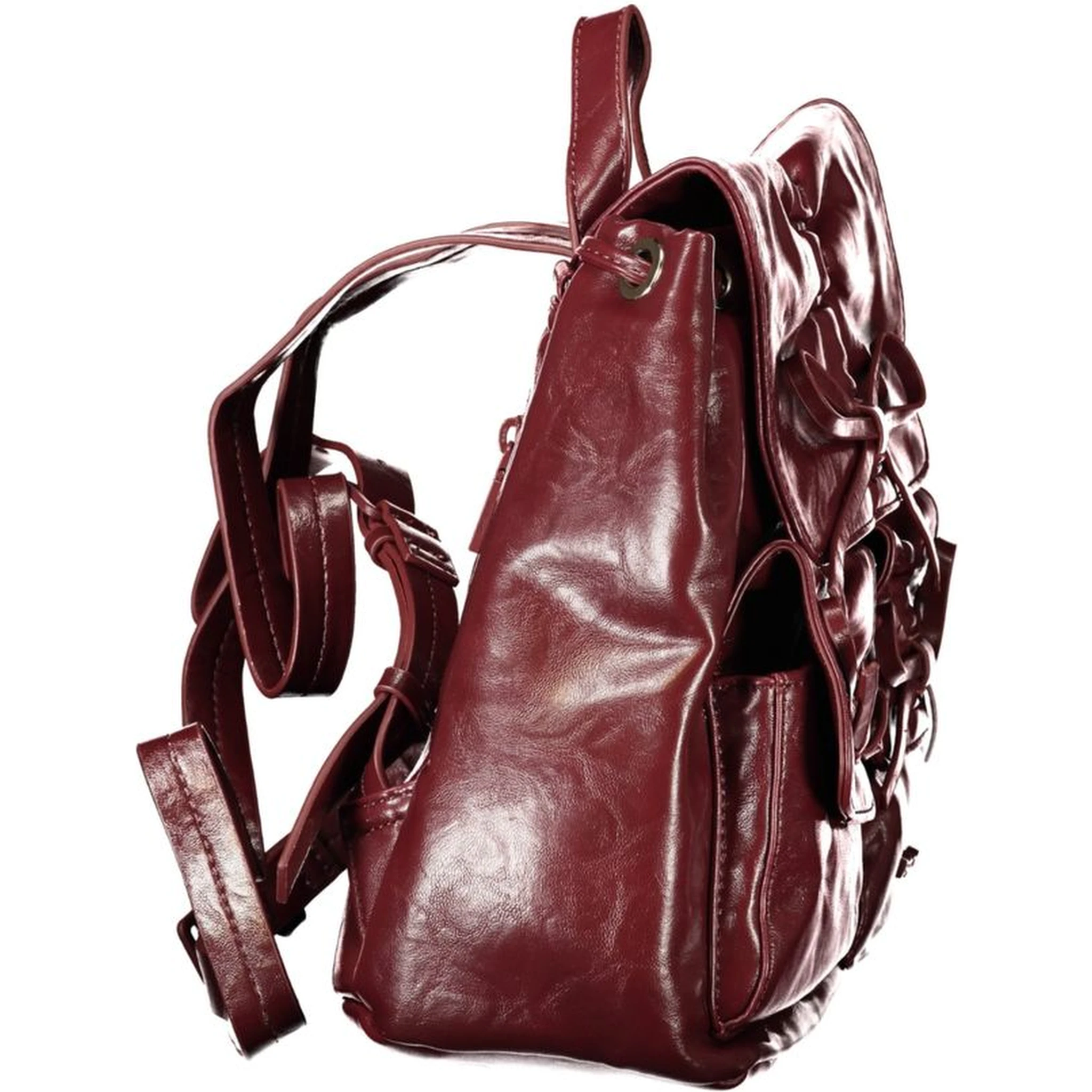 Burgundy Polyurethane Women Backpack