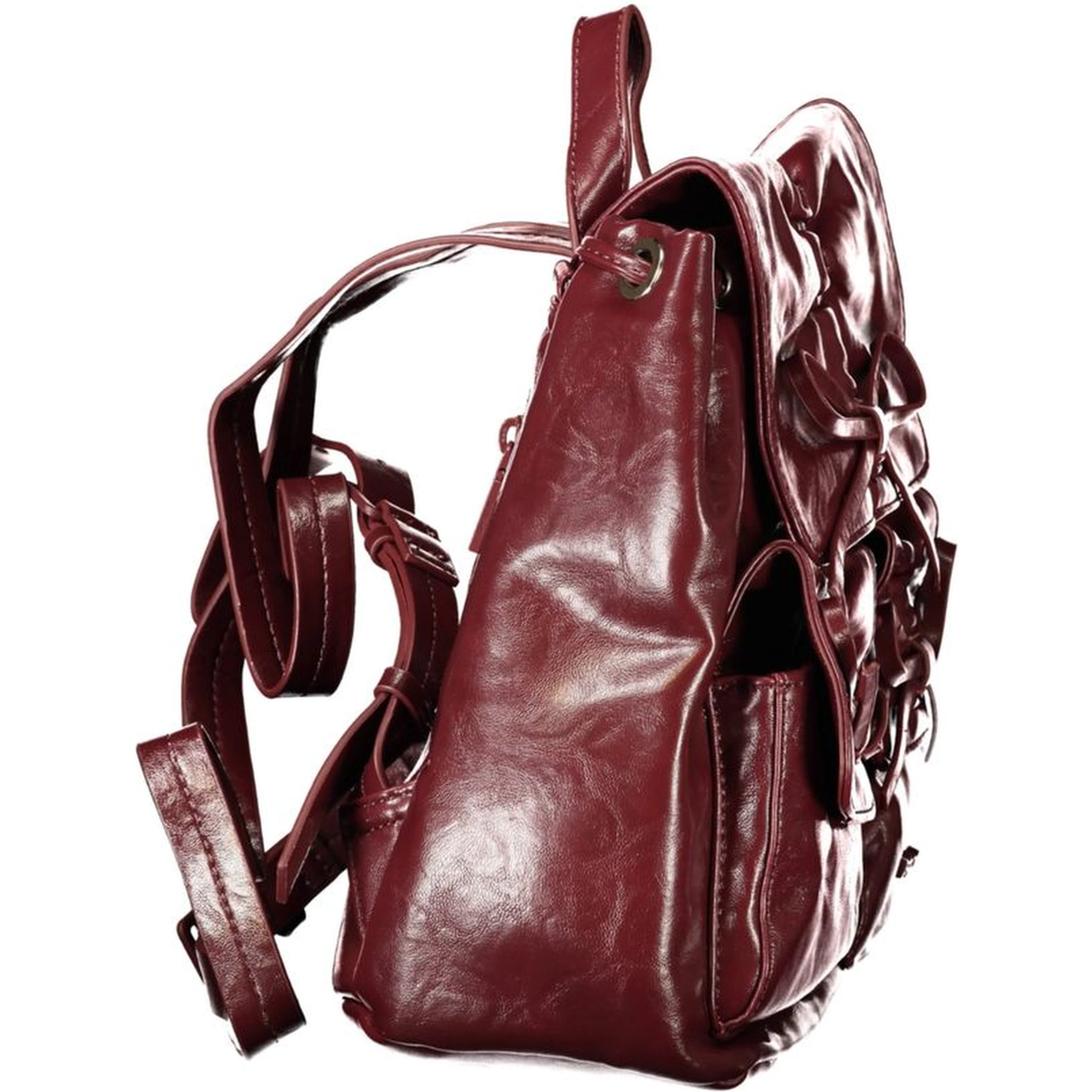 Burgundy Polyurethane Women Backpack