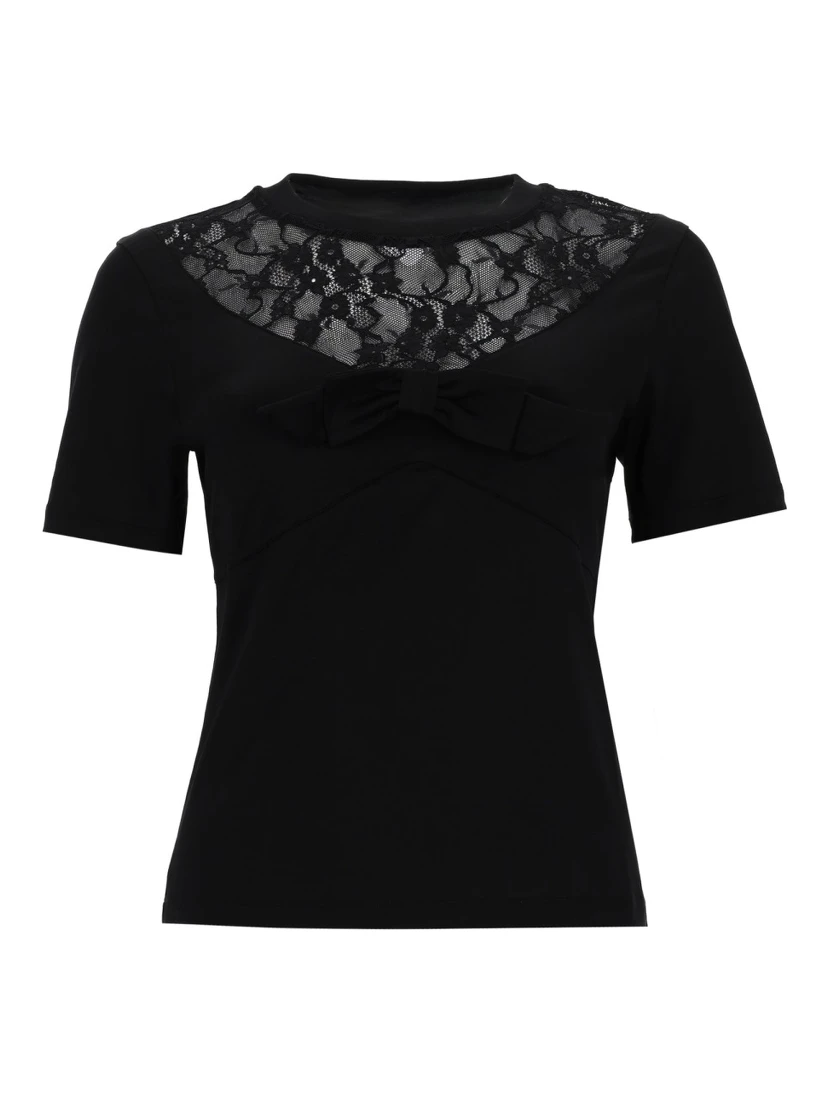T-SHIRT WITH BOW AND LACE INSERTS