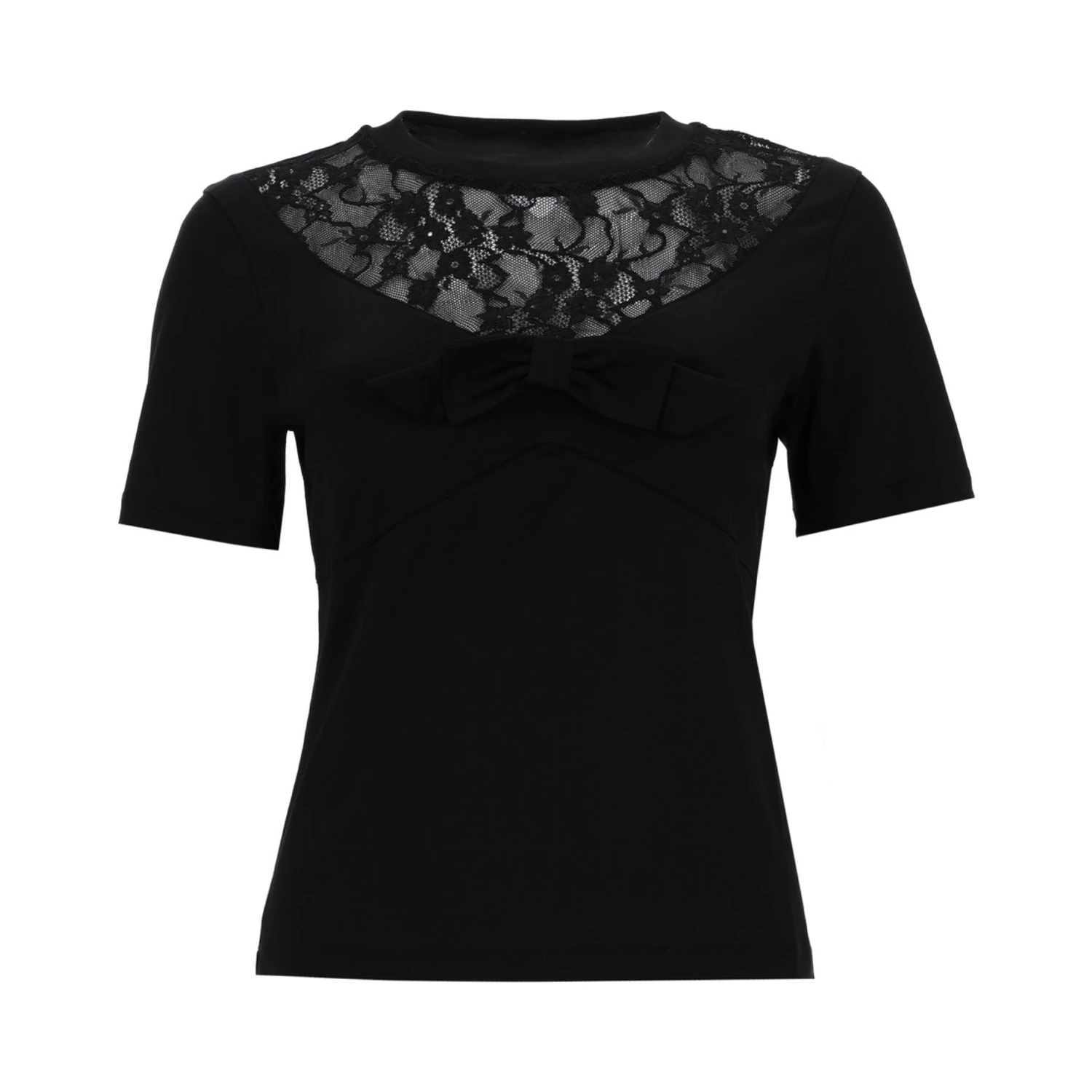 T-SHIRT WITH BOW AND LACE INSERTS