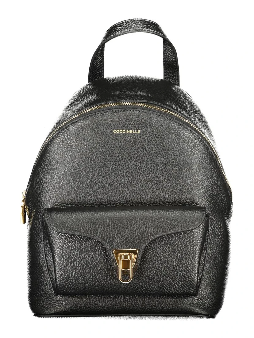 Black Leather Women Backpack