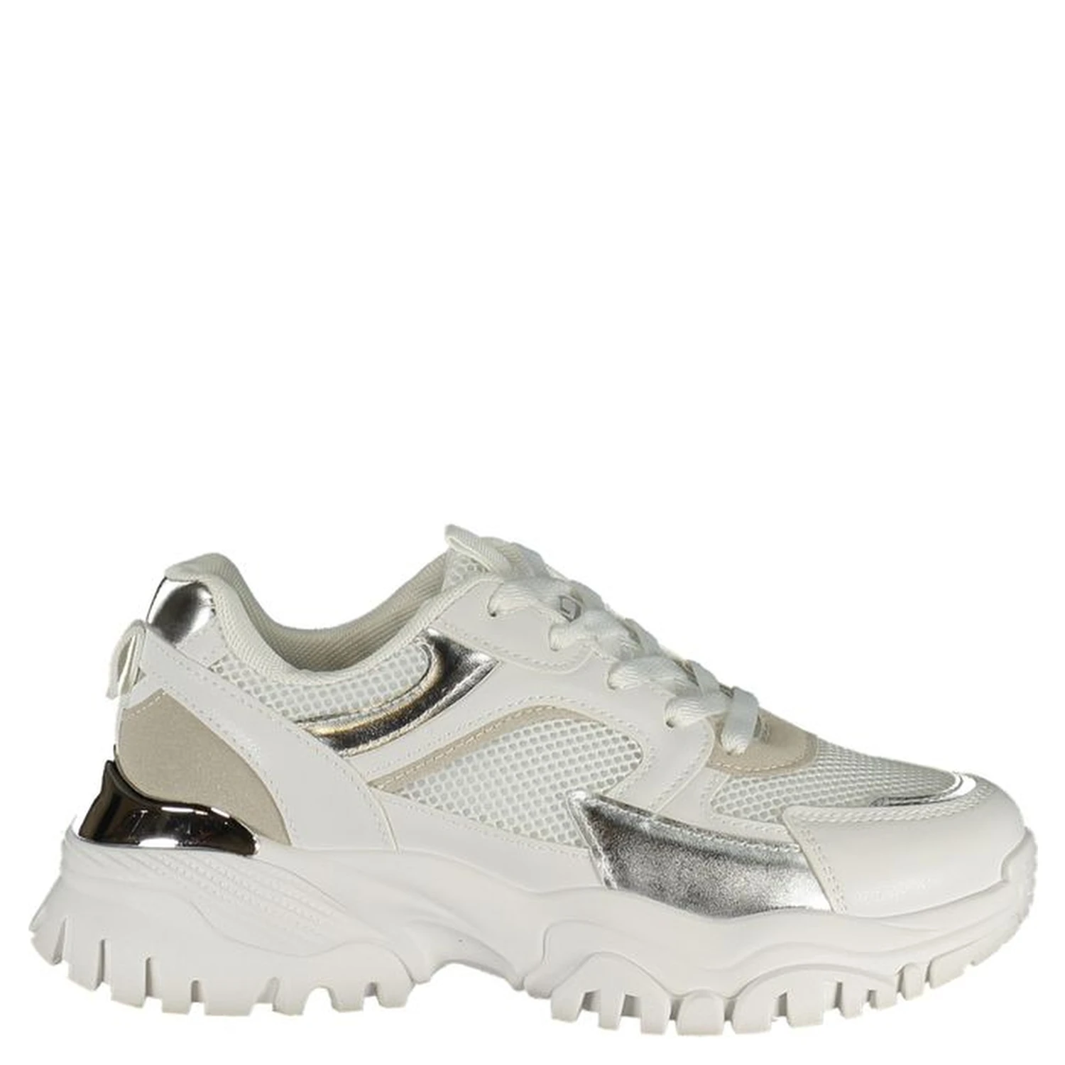 White Polyurethane Women Sneaker