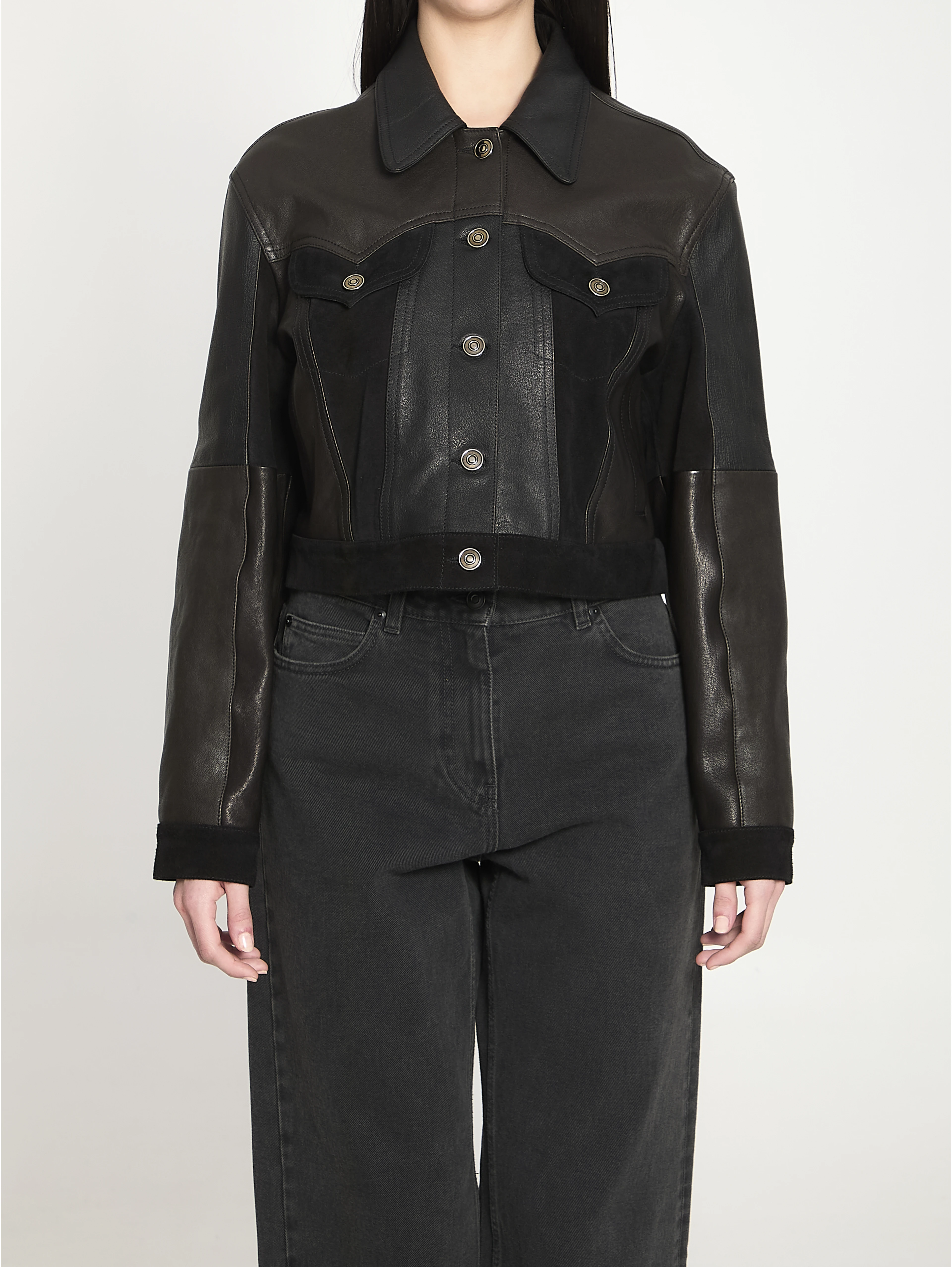 Slim-fit leather blouson