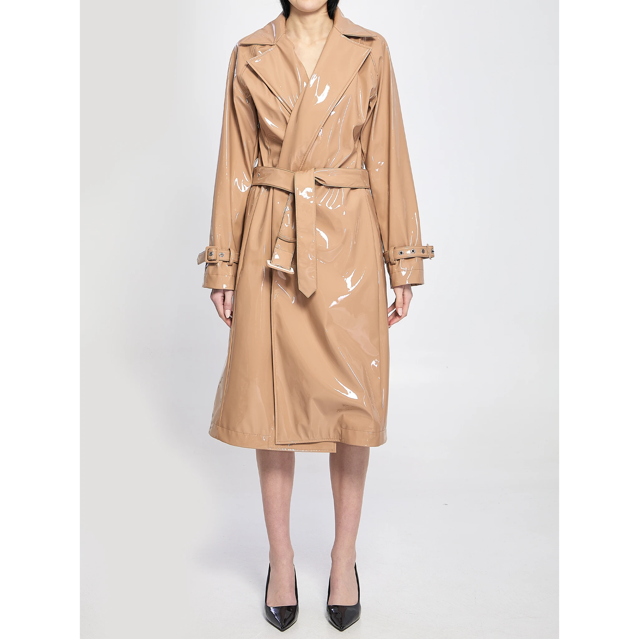 Eco-leather coated trench coat