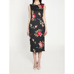 Bouquet Rose print satin midi dress