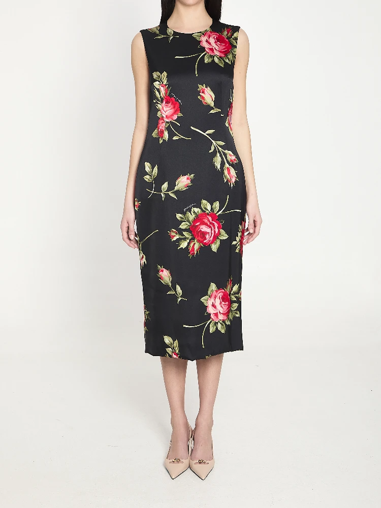 Bouquet Rose print satin midi dress