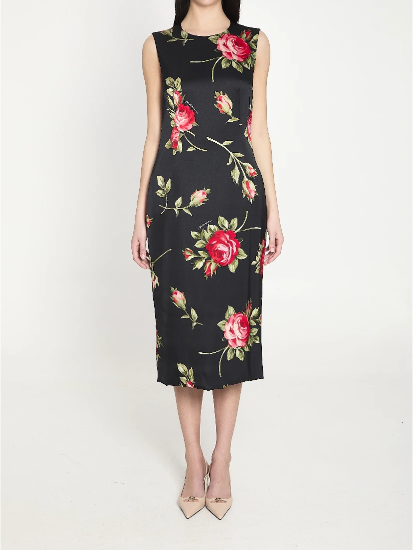 Bouquet Rose print satin midi dress