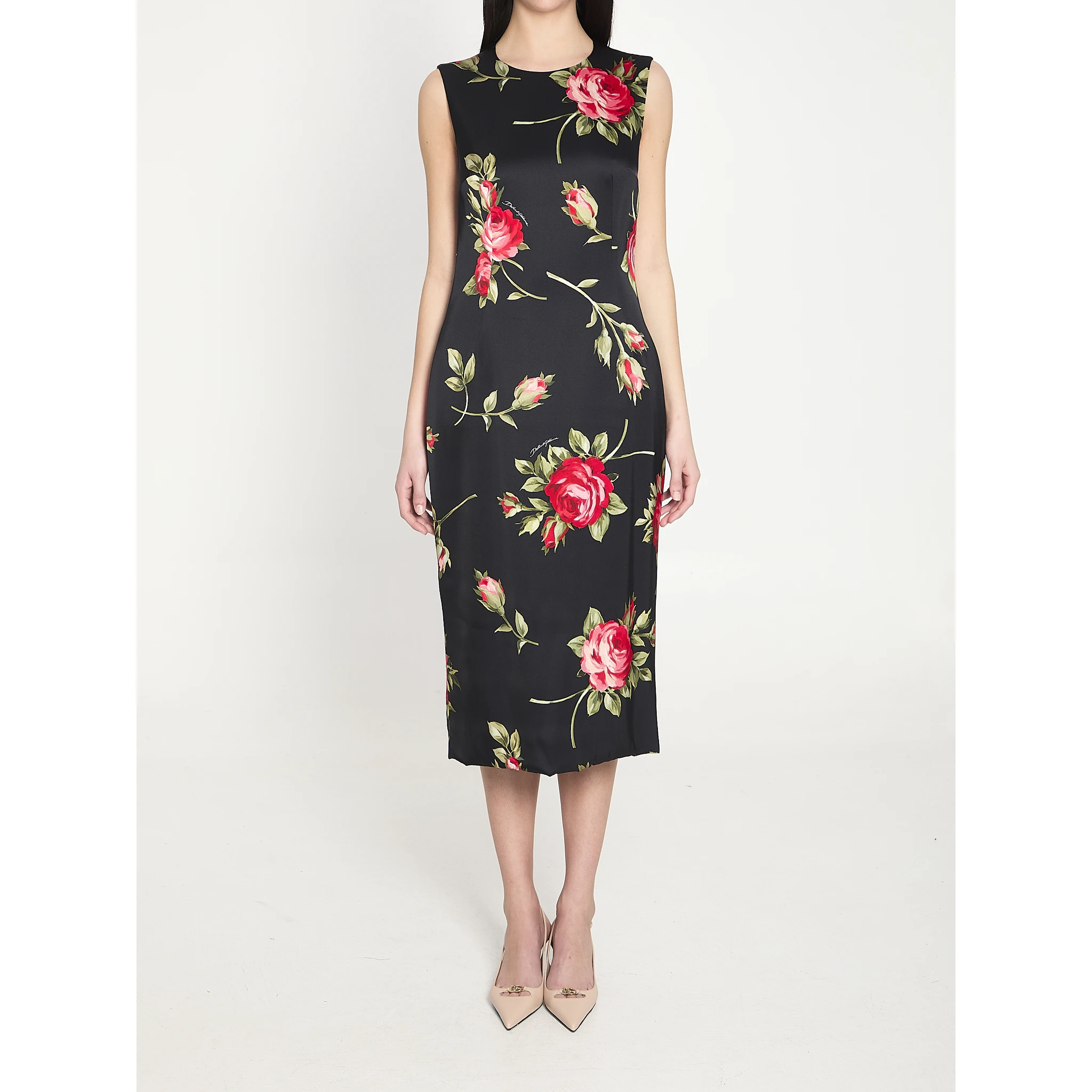 Bouquet Rose print satin midi dress