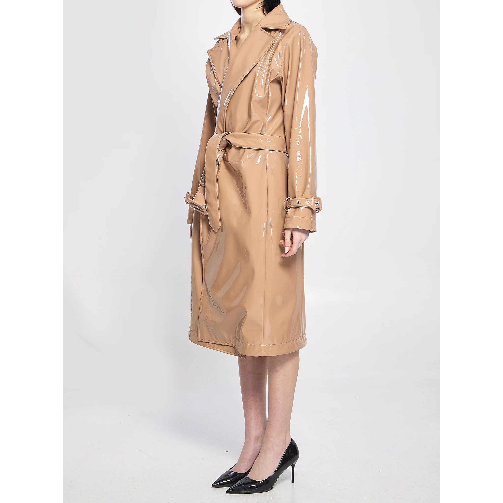 Eco-leather coated trench coat