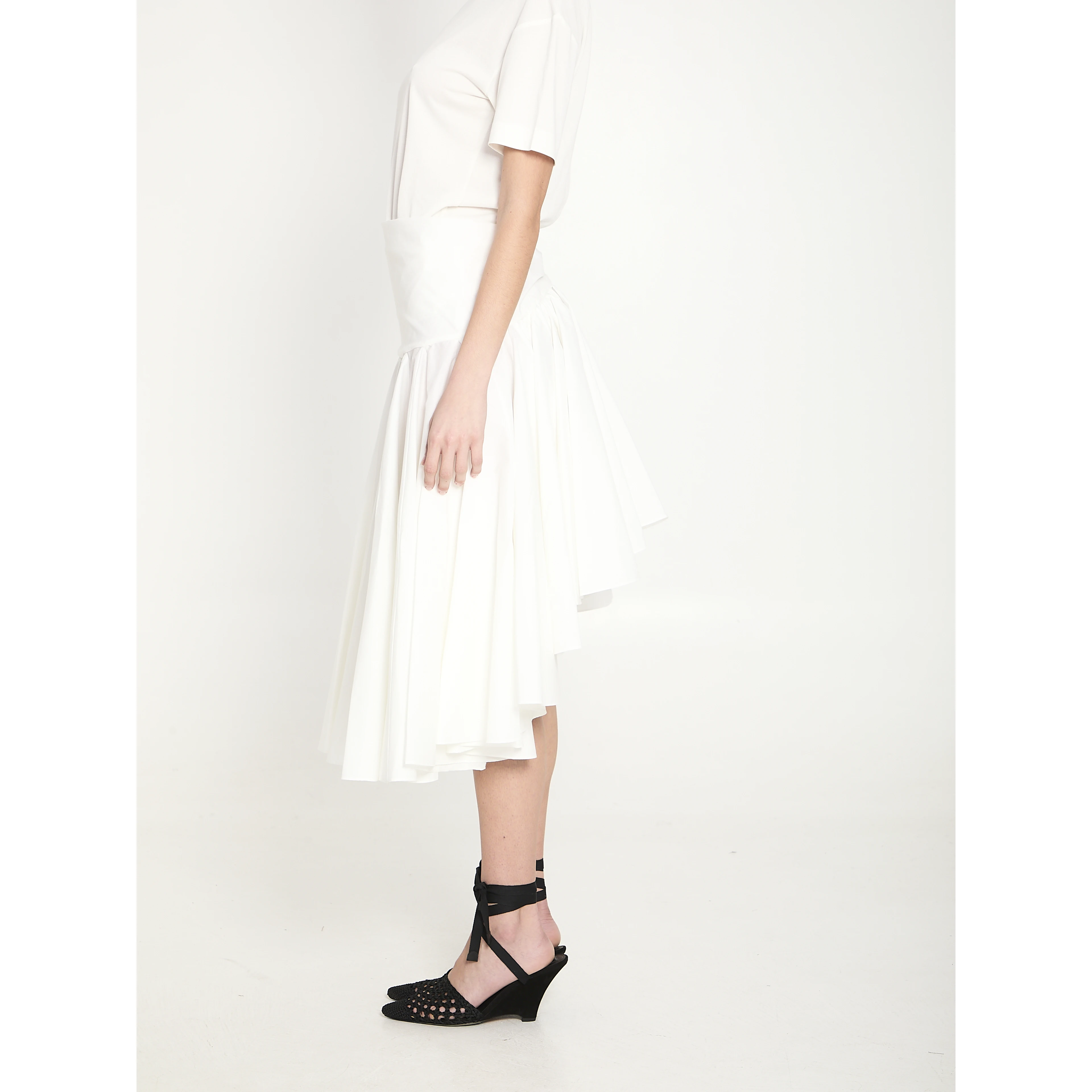 Draped midi skirt with godet