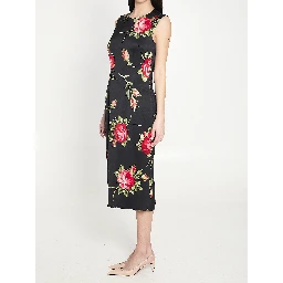 Bouquet Rose print satin midi dress