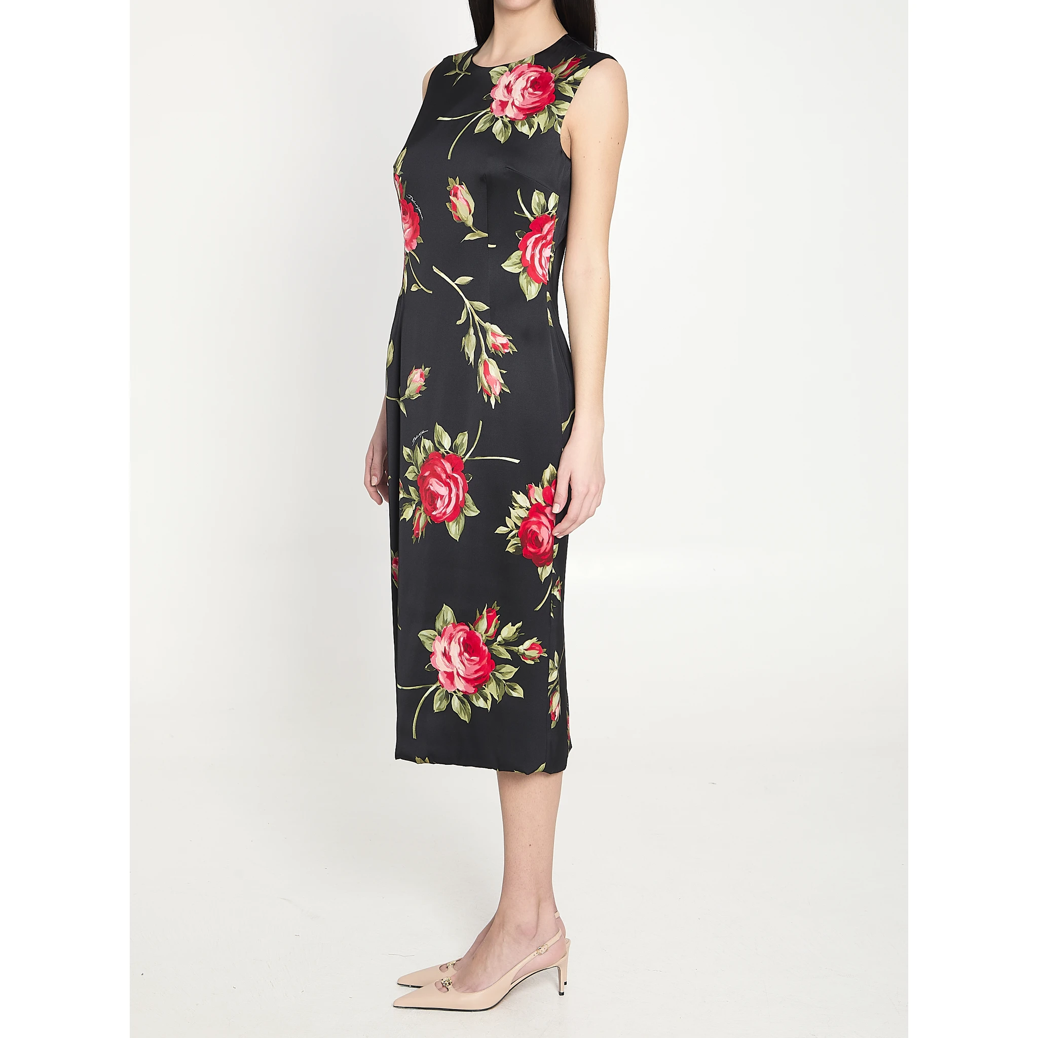 Bouquet Rose print satin midi dress