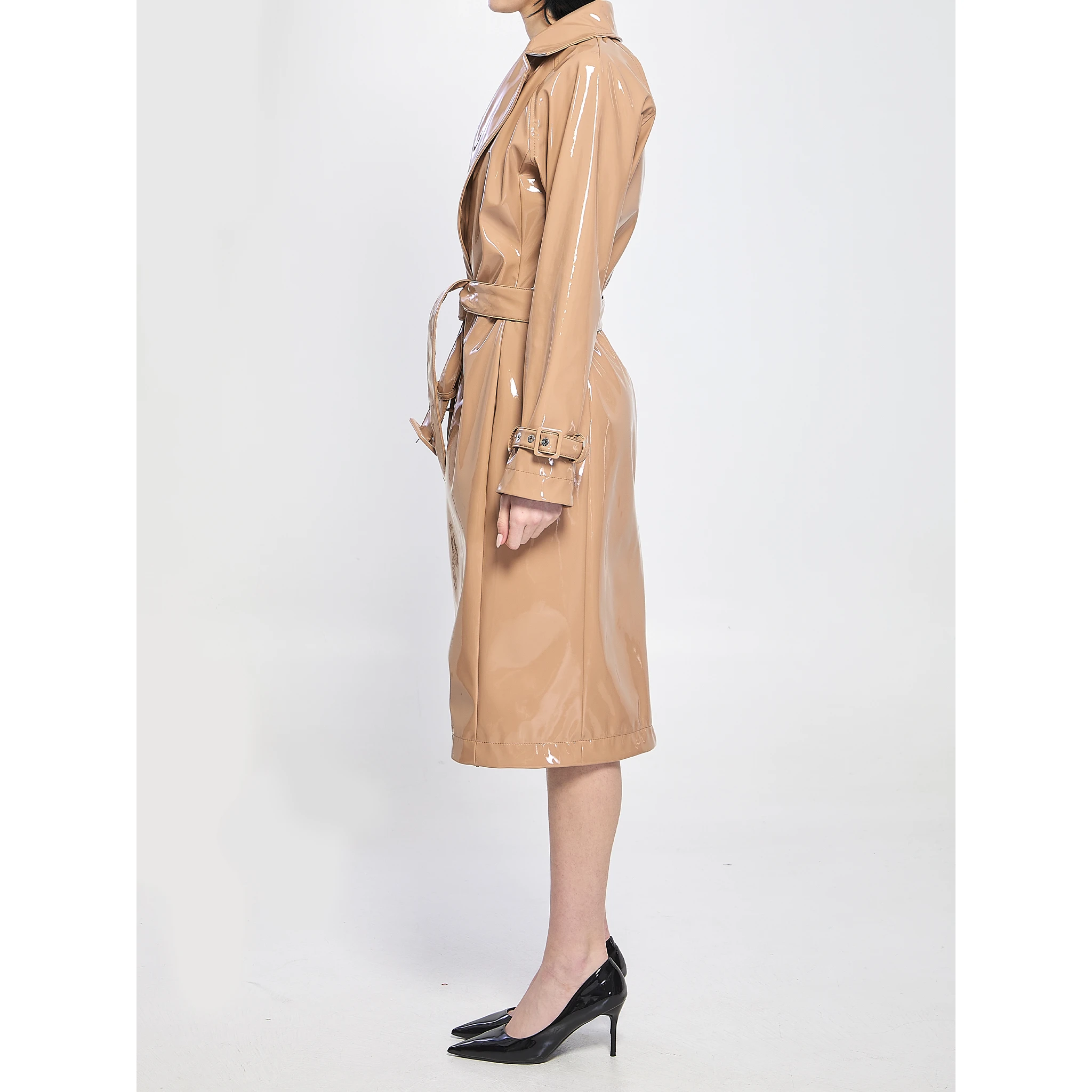 Eco-leather coated trench coat
