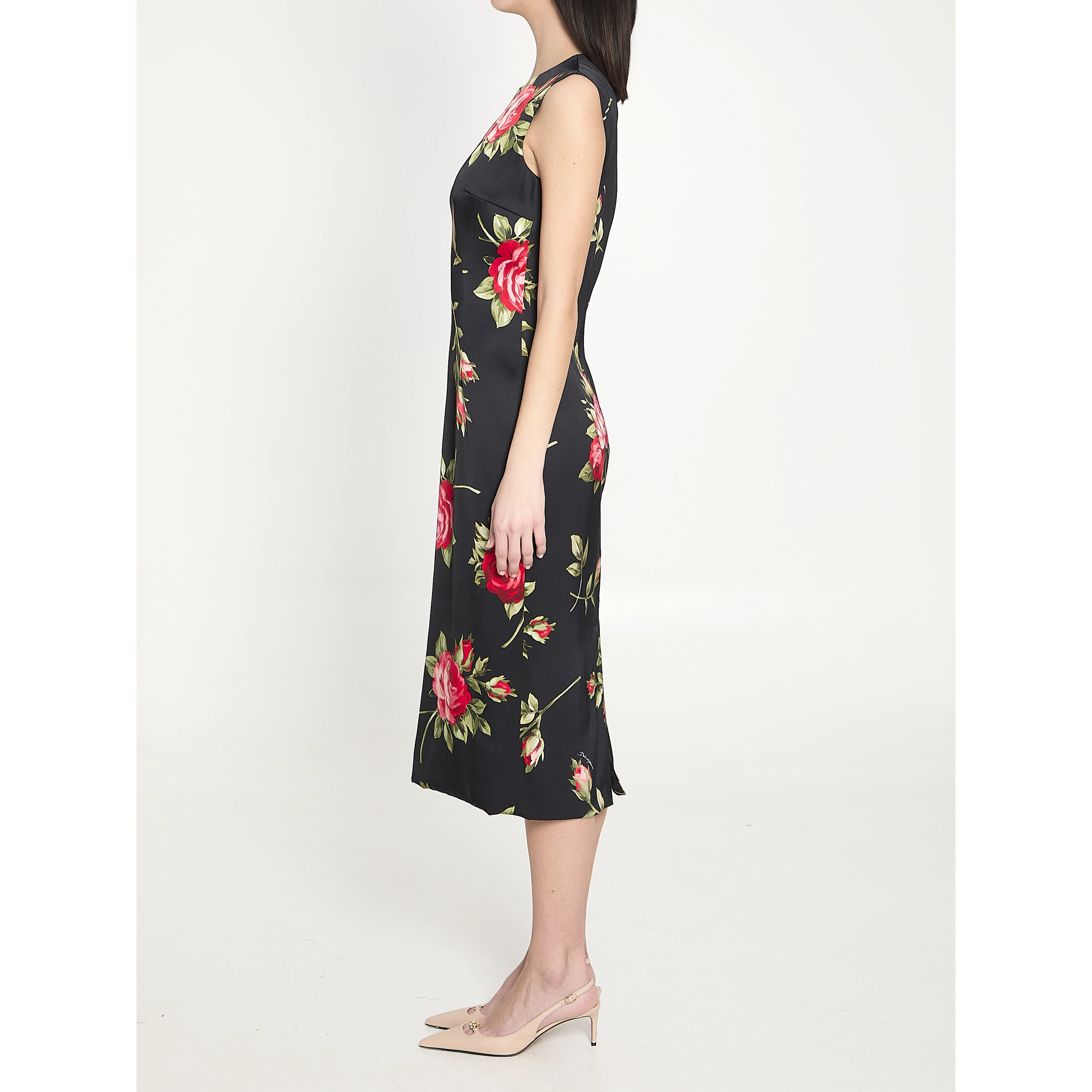 Bouquet Rose print satin midi dress