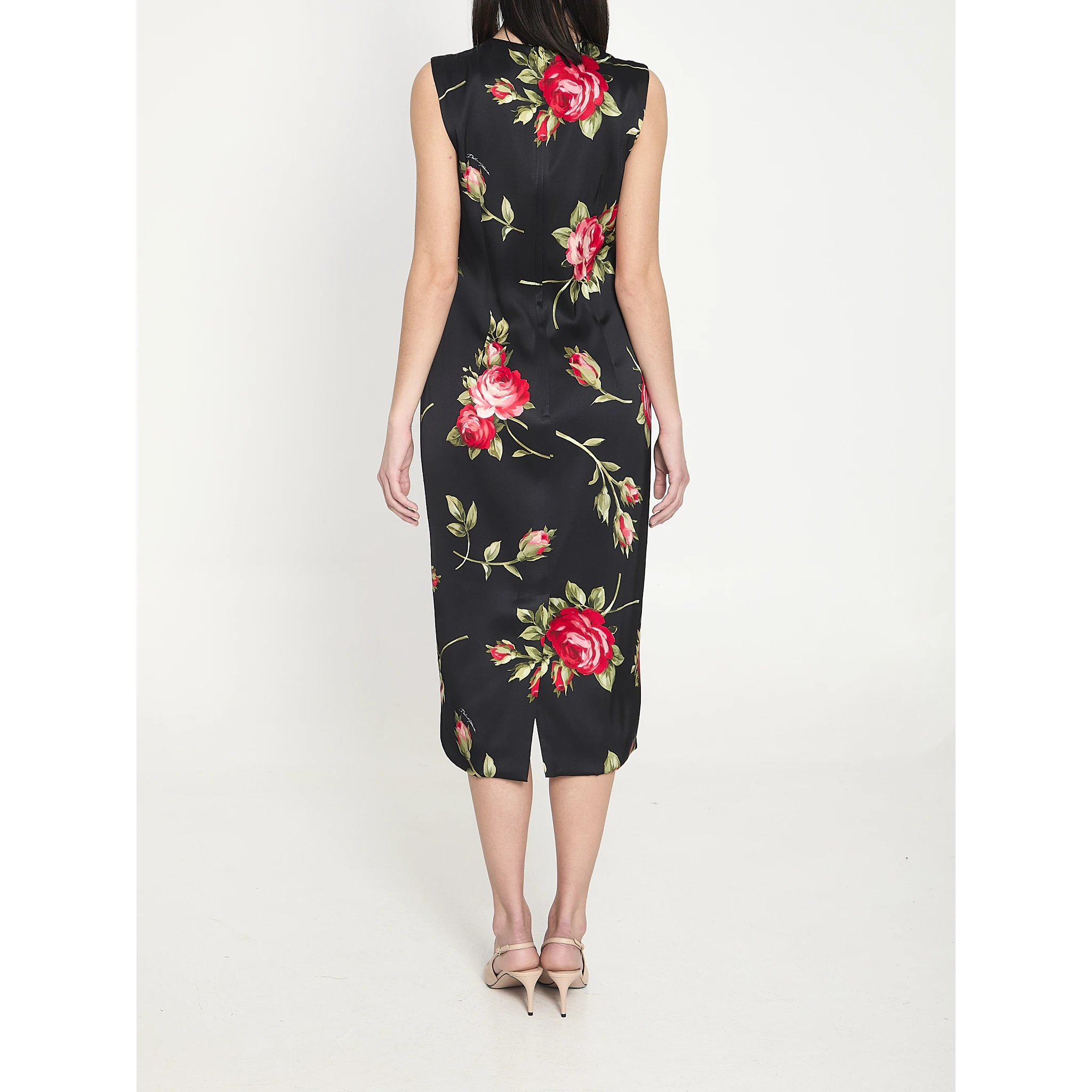 Bouquet Rose print satin midi dress