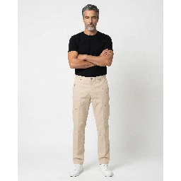 Beige Cotton Casual Pants