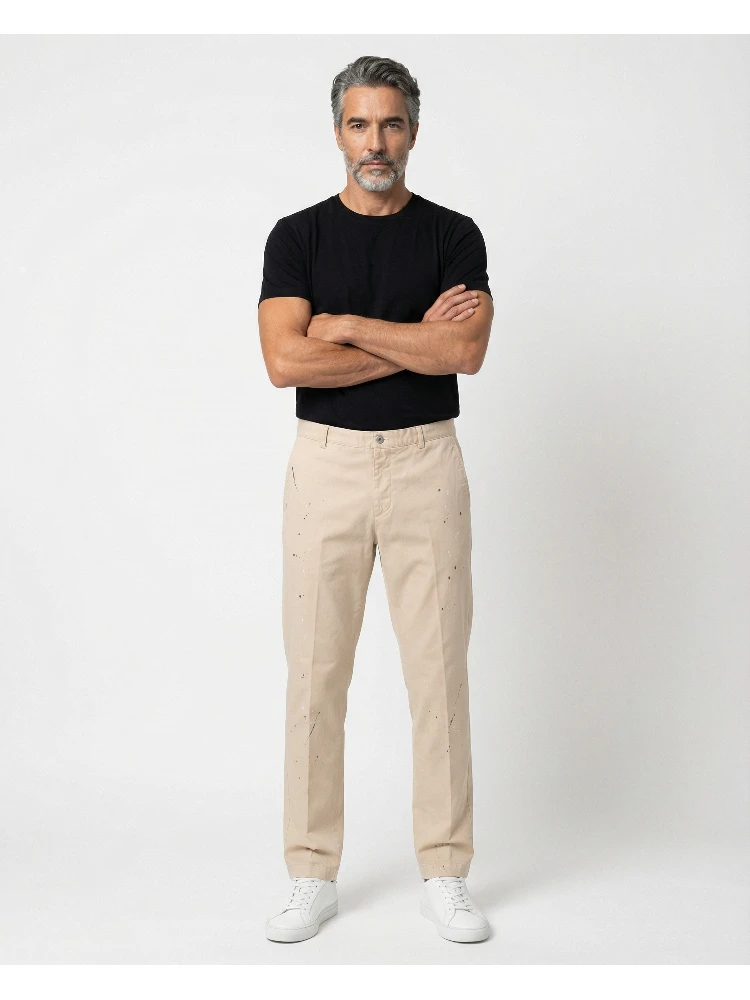 Beige Cotton Casual Pants