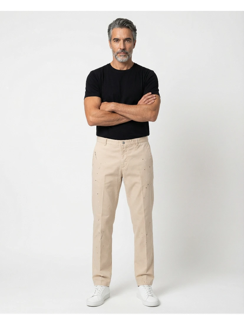 Beige Cotton Casual Pants