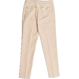 Beige Cotton Casual Pants