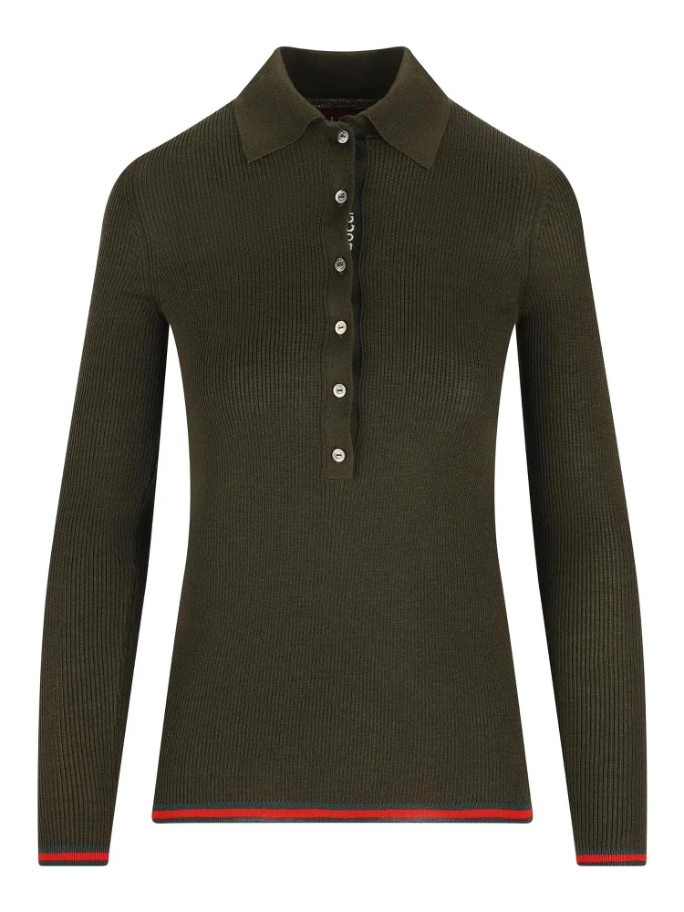 Silk and cashmere long sleeve polo shirt