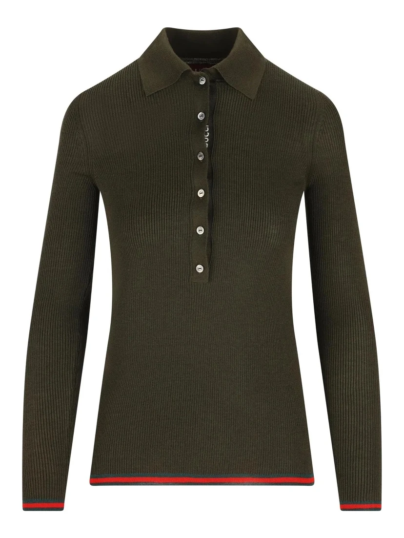 Silk and cashmere long sleeve polo shirt