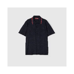 Wool knit polo shirt with Web detail