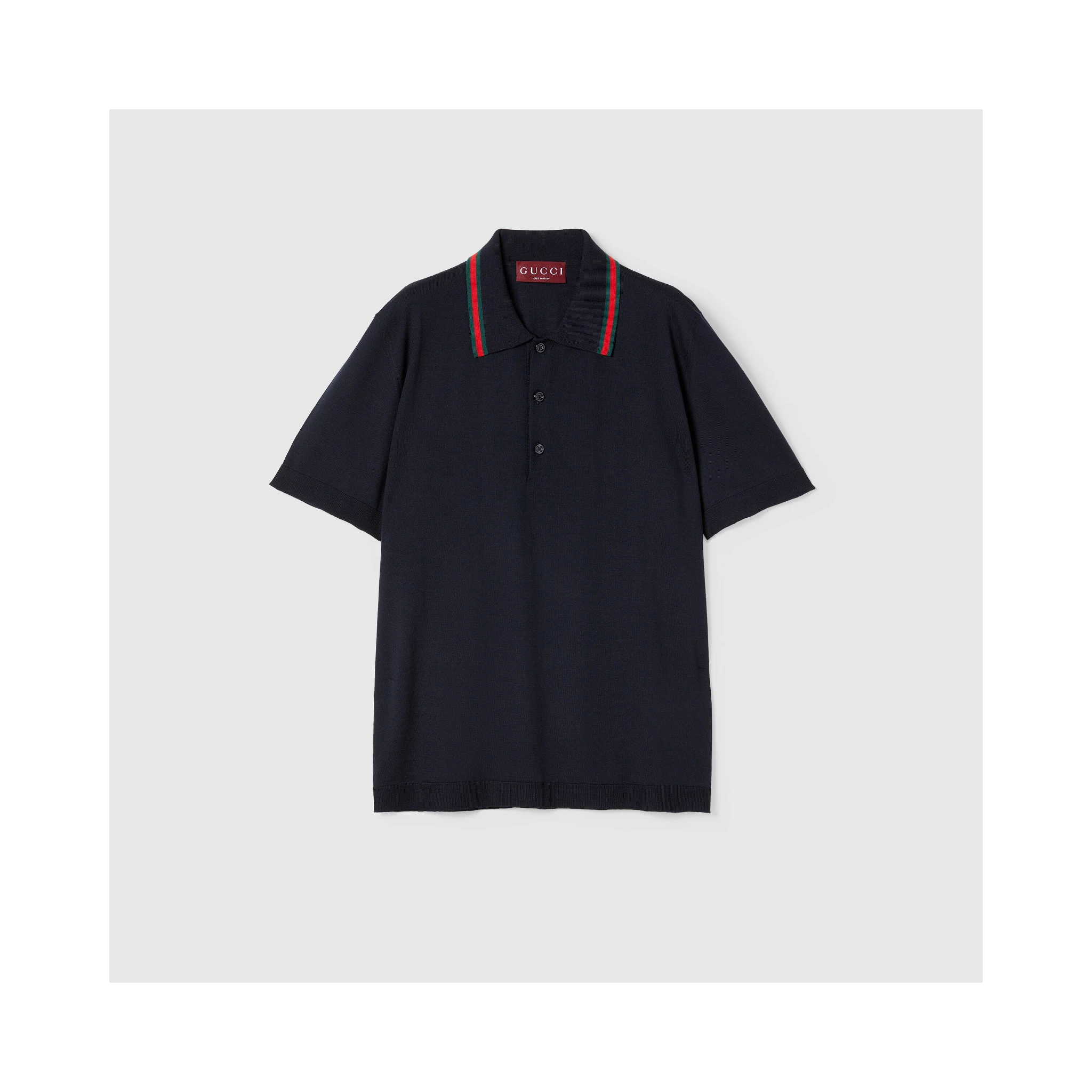 Wool knit polo shirt with Web detail