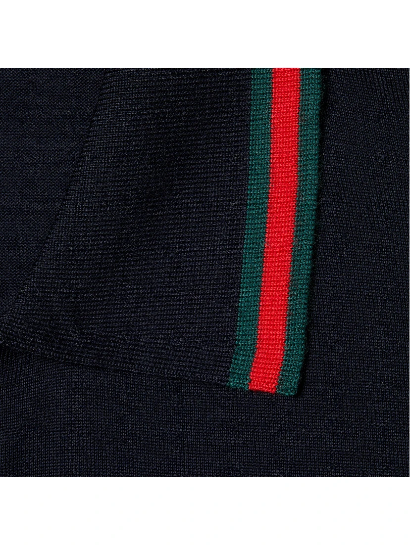Wool knit polo shirt with Web detail