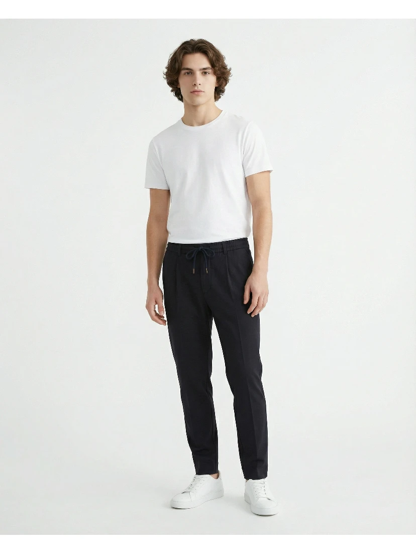 Navy Blue Wool Casual Pants