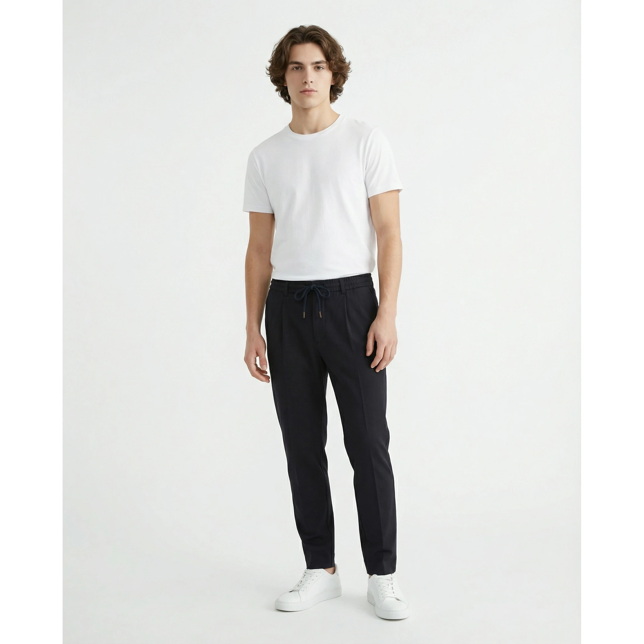 Navy Blue Wool Casual Pants