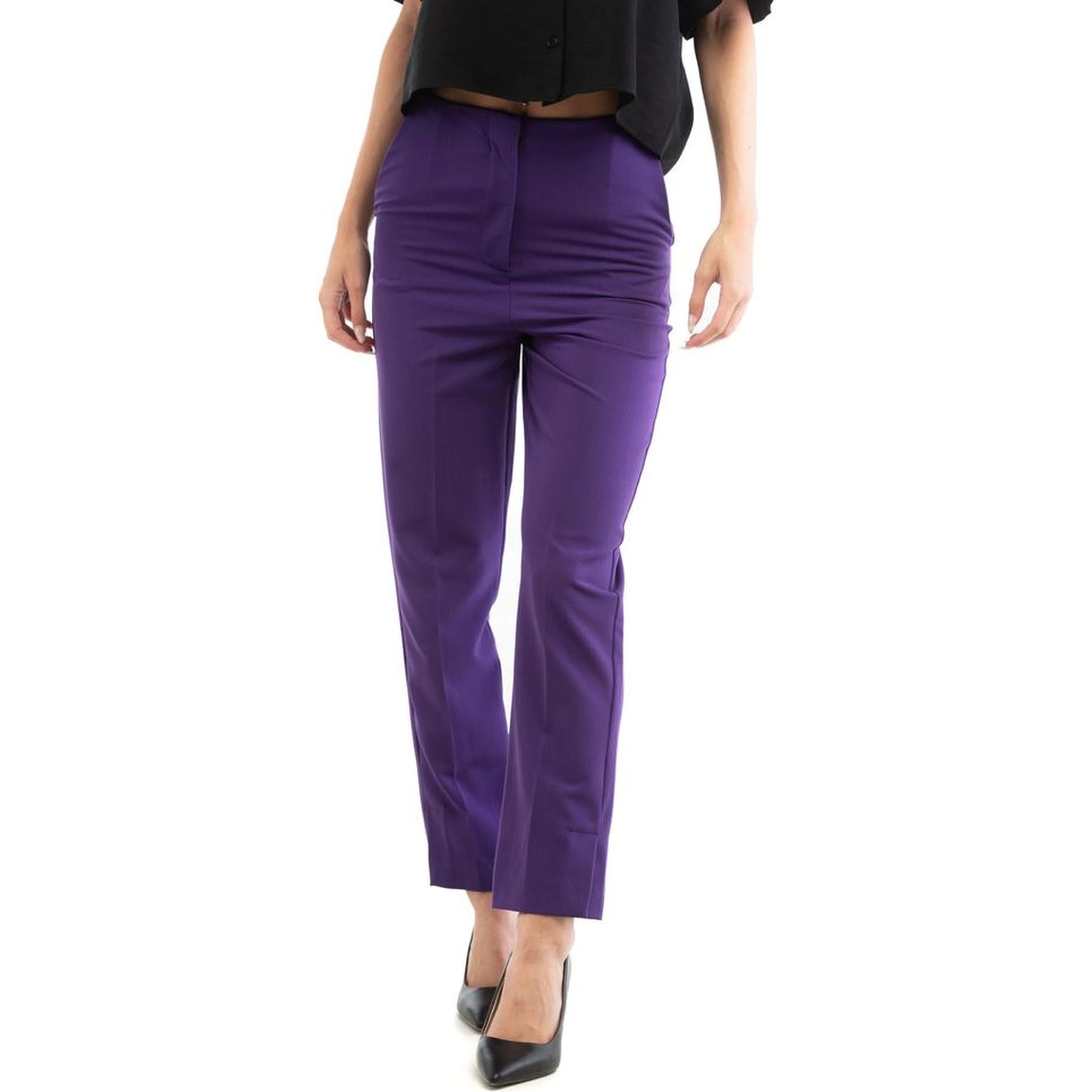 Purple Polyester Casual Pants