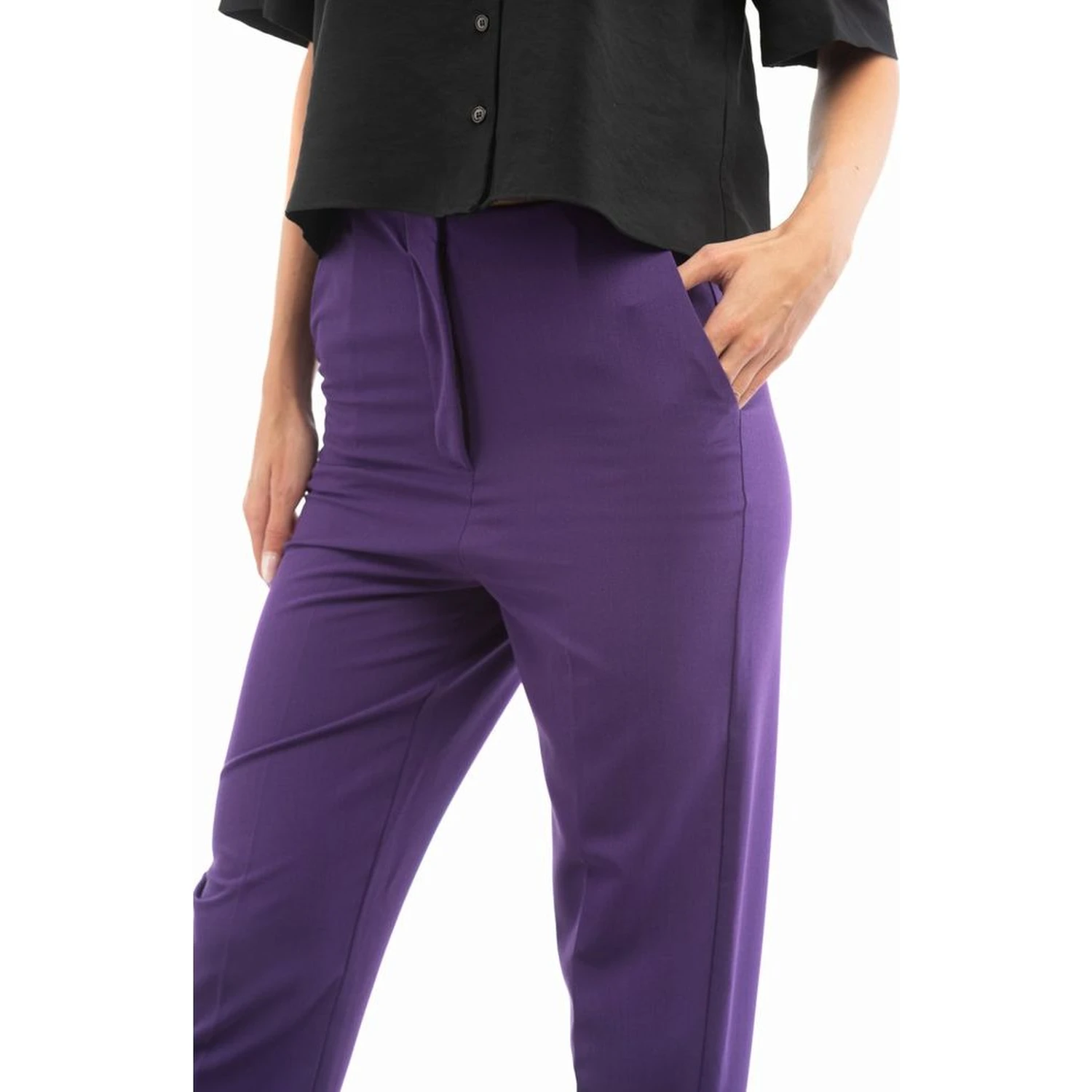 Purple Polyester Casual Pants