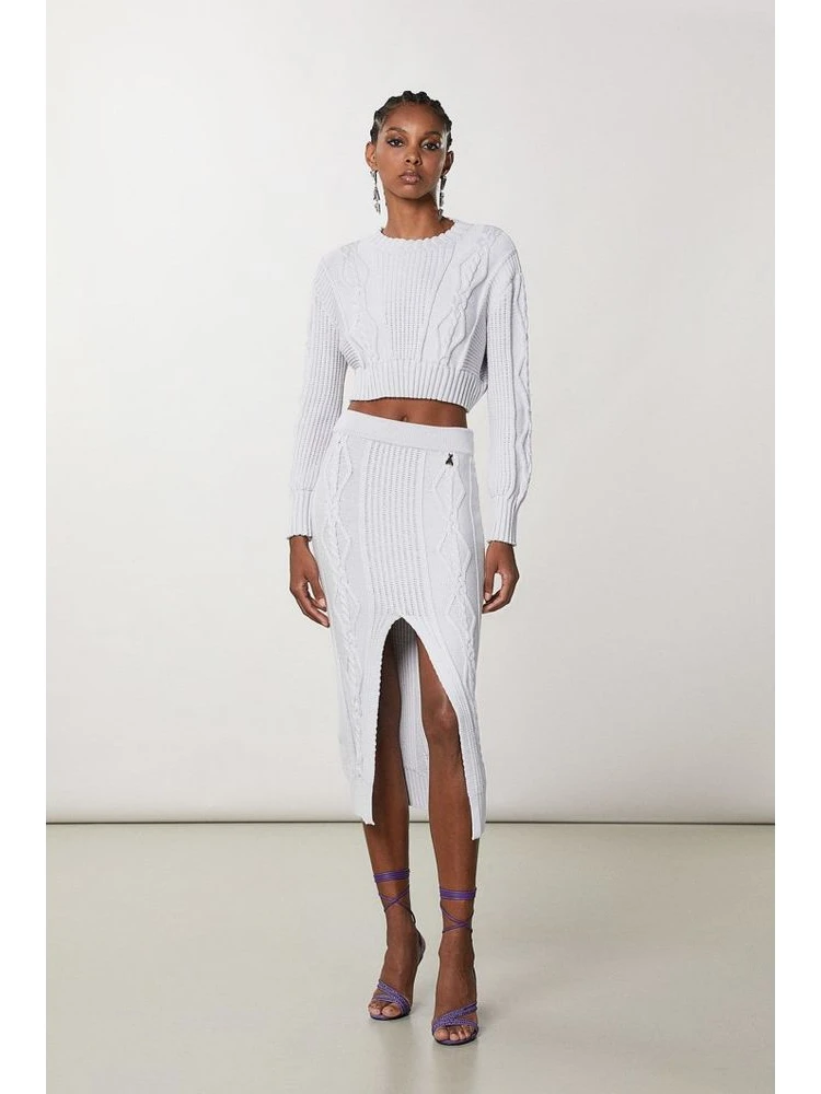 White Viscose Midi Skirt