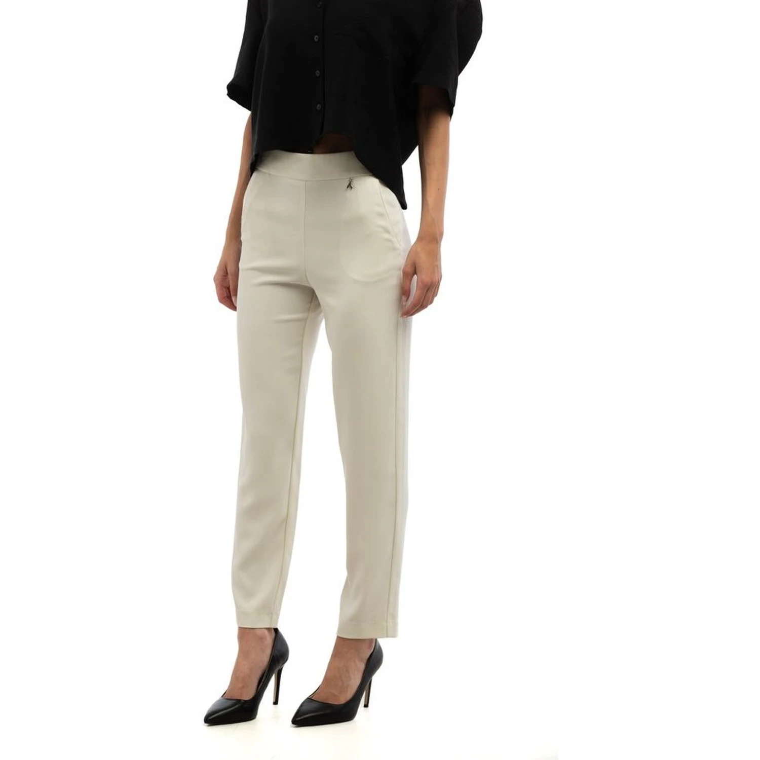 Gray Polyester Casual Pants