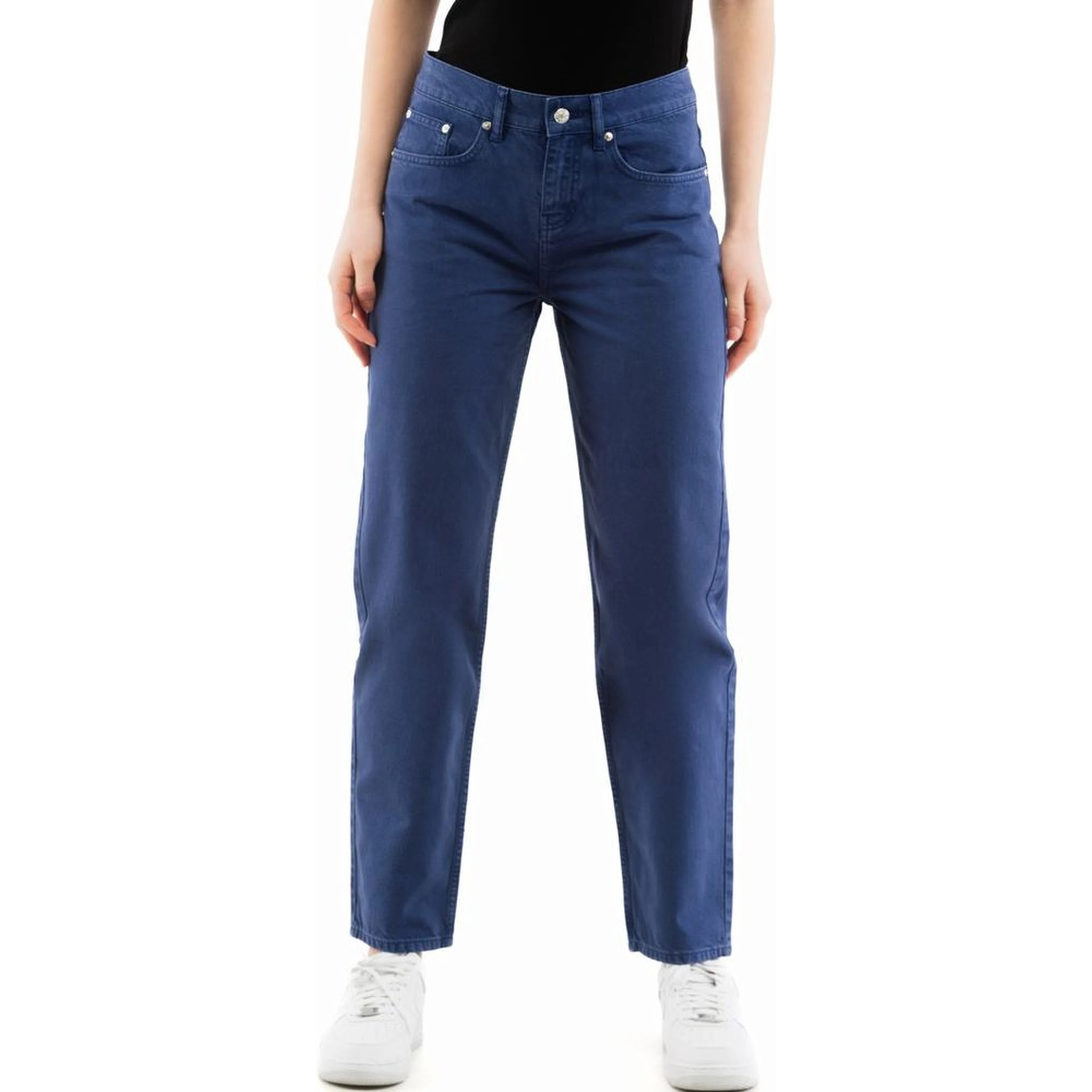 Blue Cotton Straight-Leg Jeans