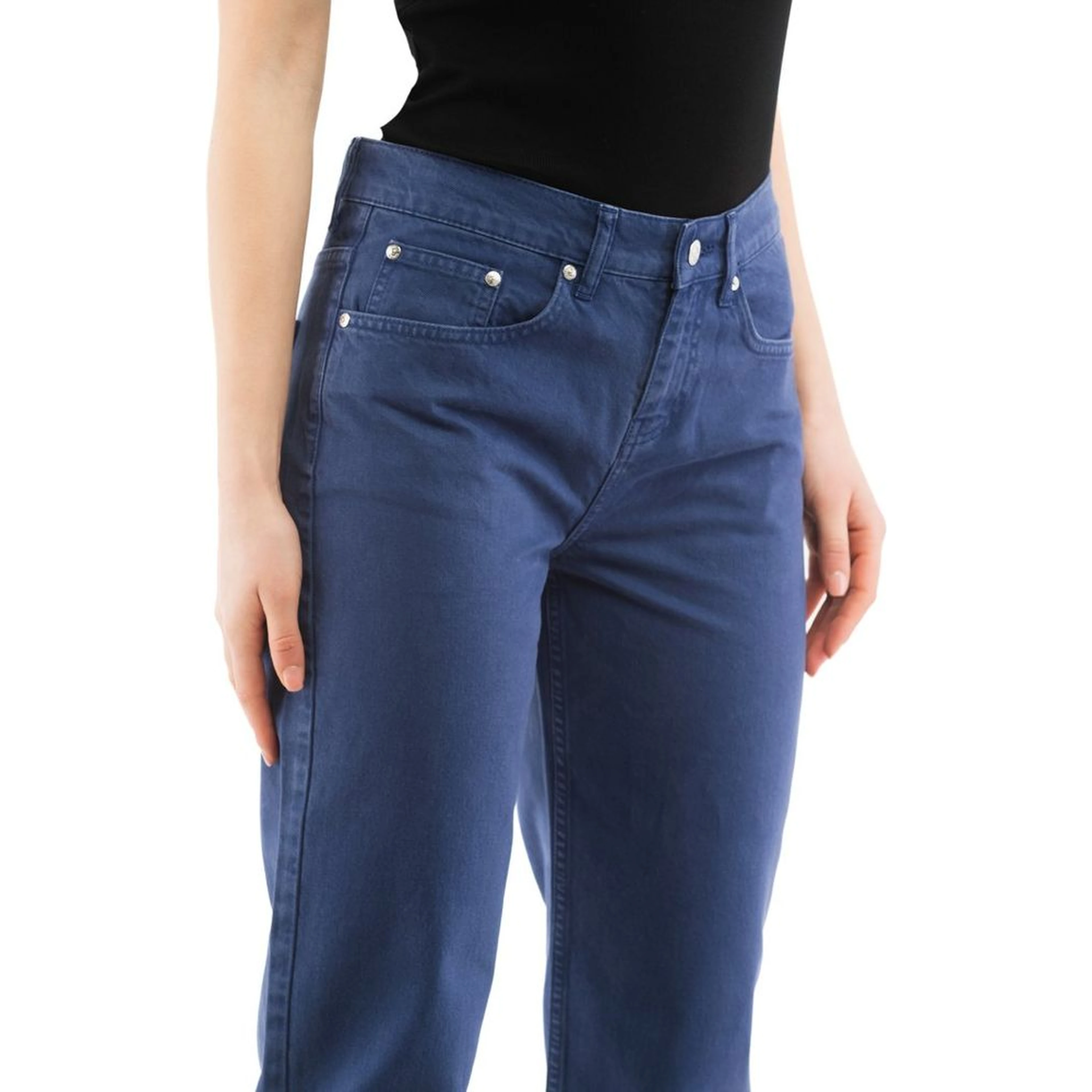 Blue Cotton Straight-Leg Jeans