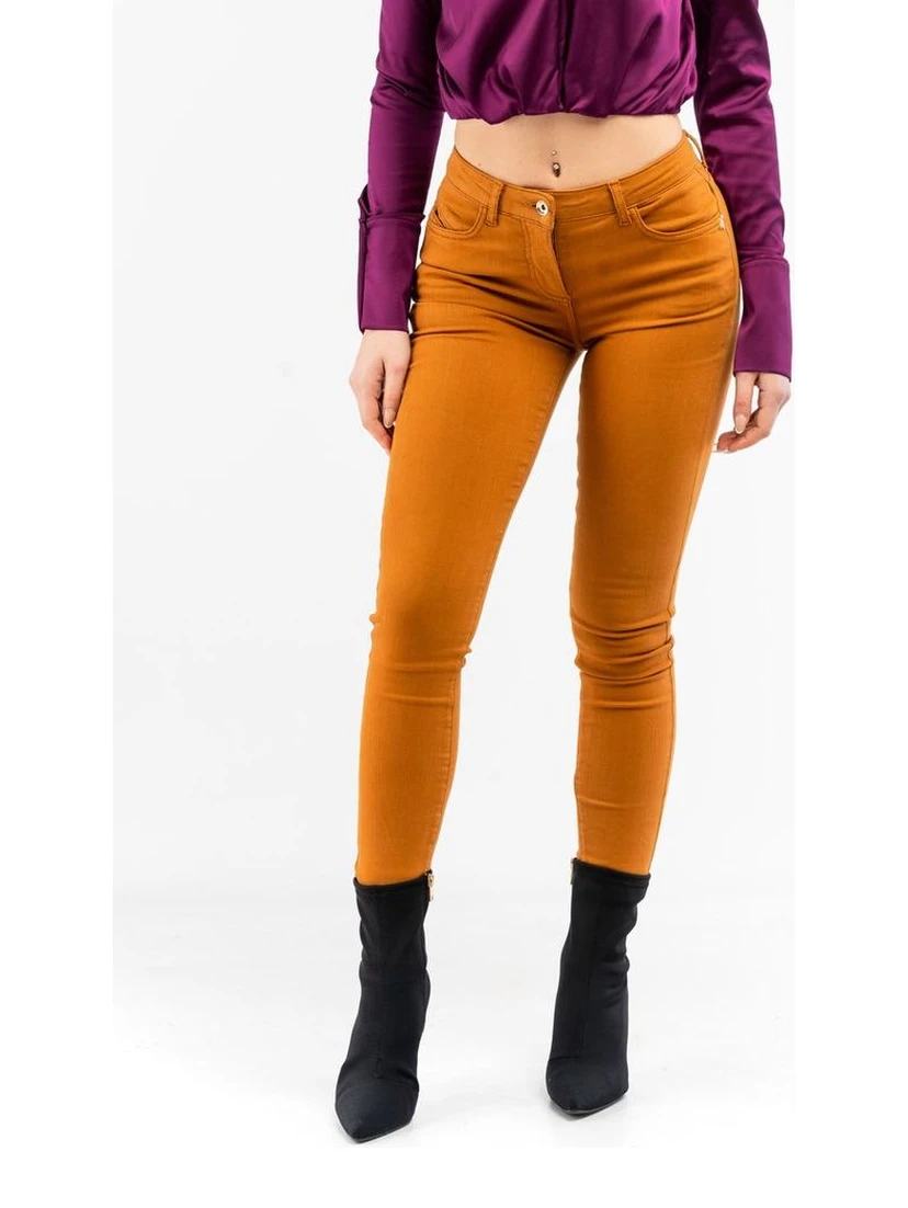 Brown Cotton Skinny Jeans