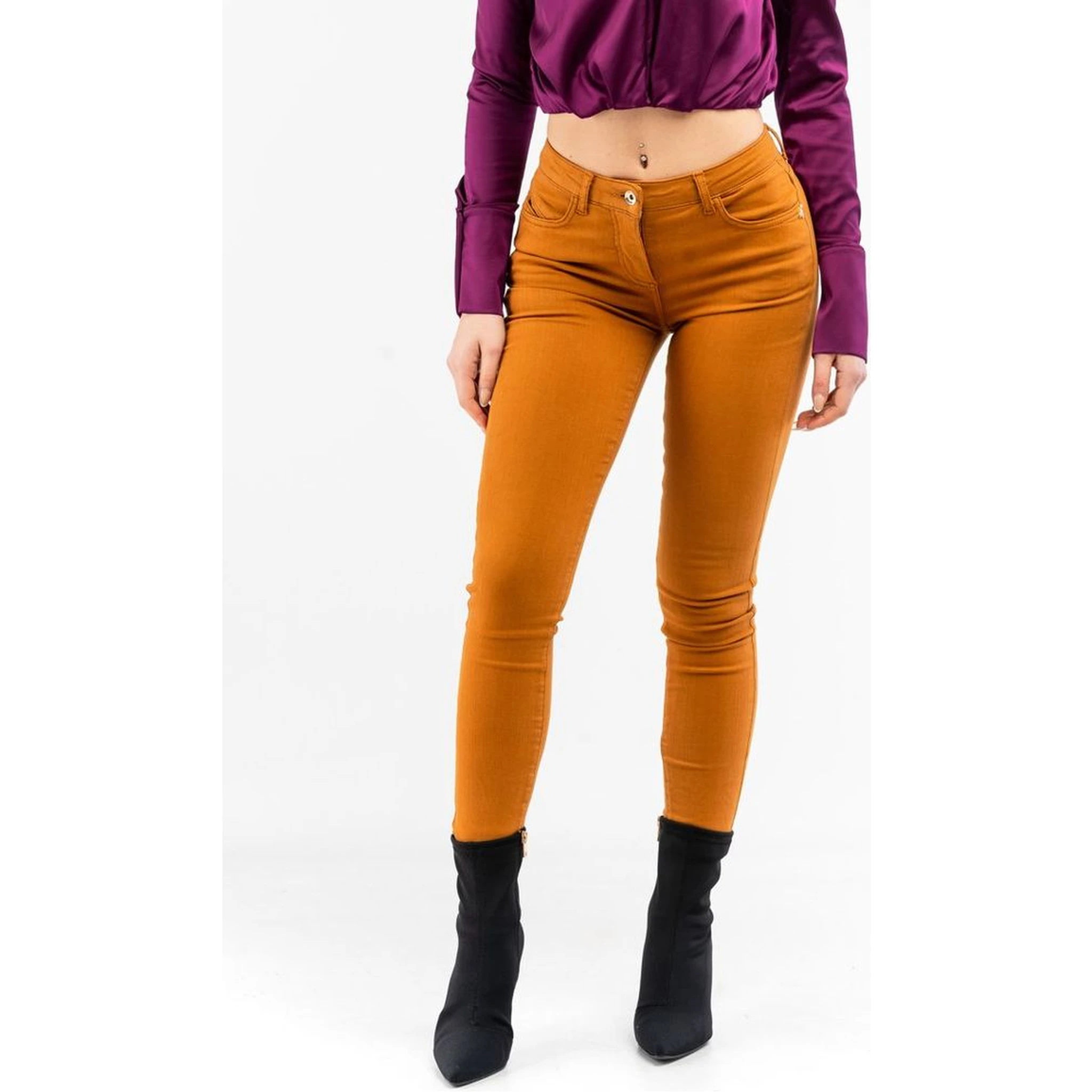 Brown Cotton Skinny Jeans