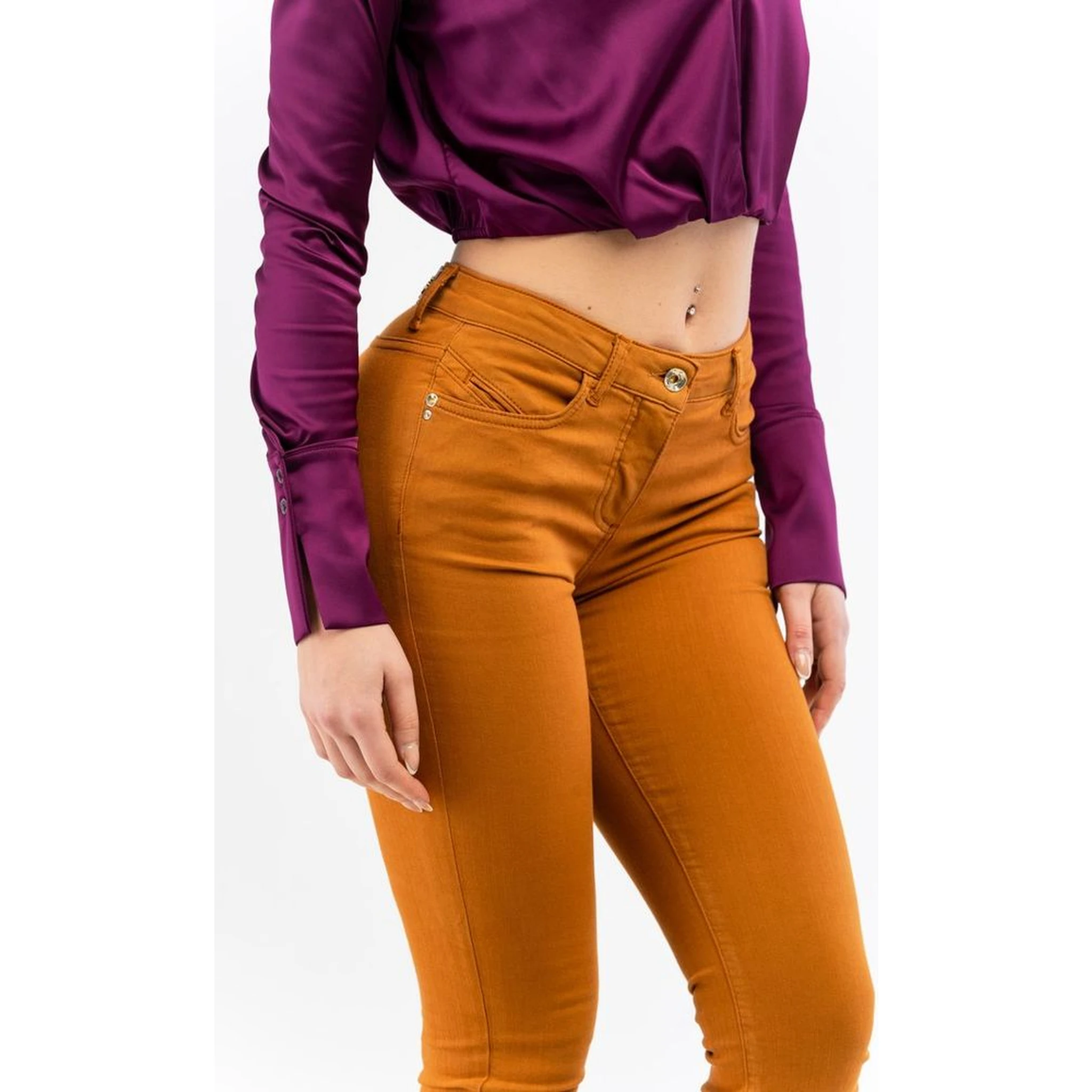 Brown Cotton Skinny Jeans