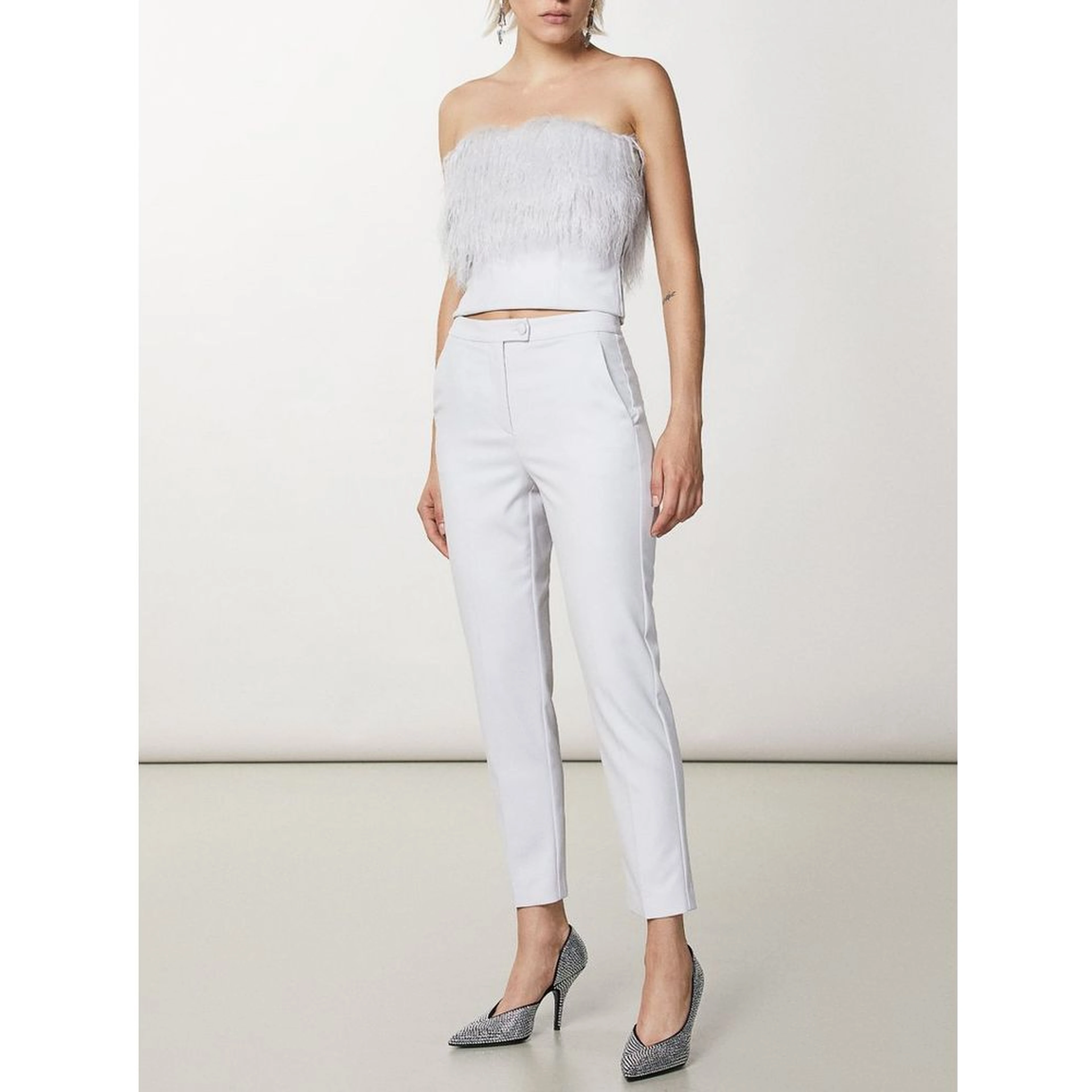 White Polyester Casual Pants