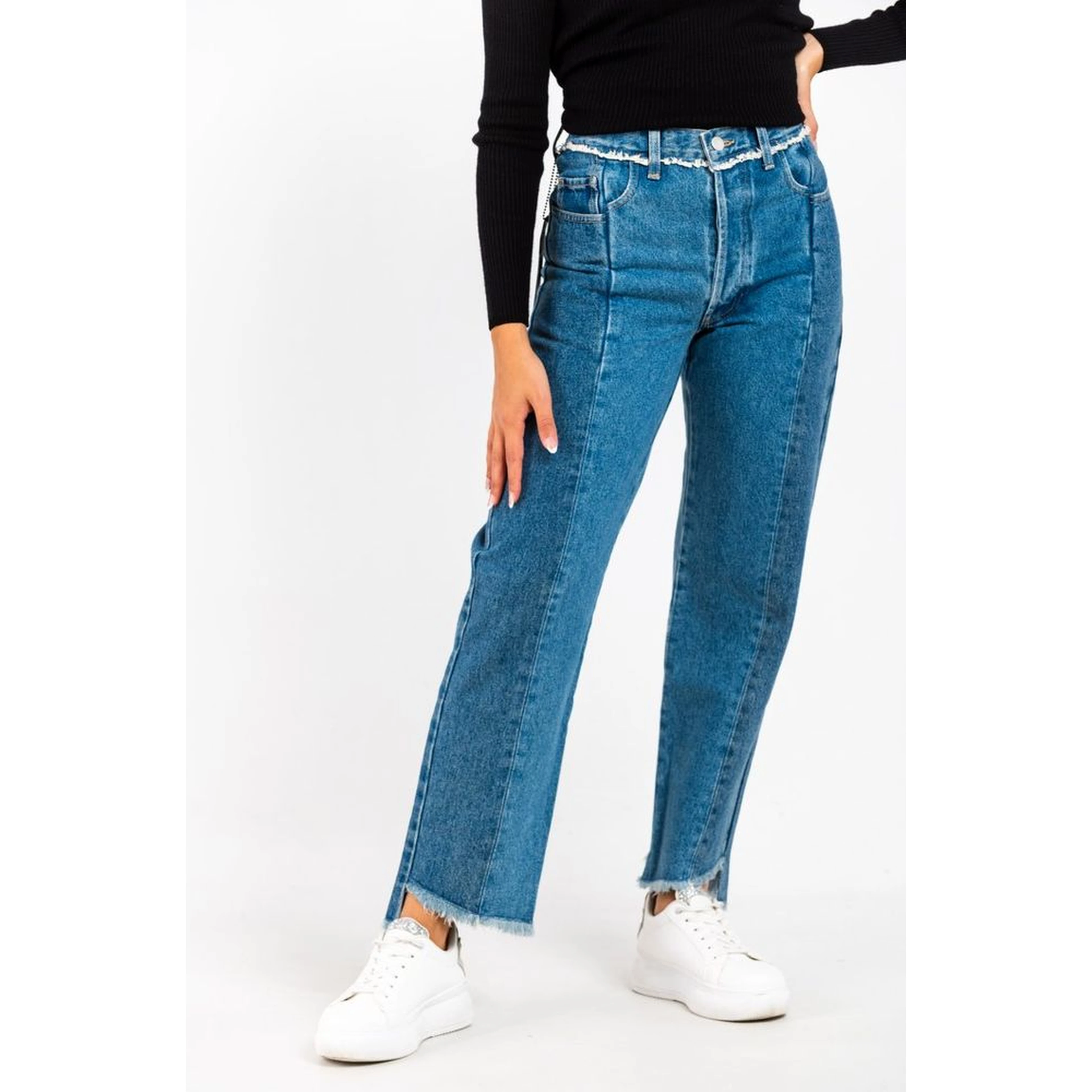 Blue Cotton Straight-Leg Jeans