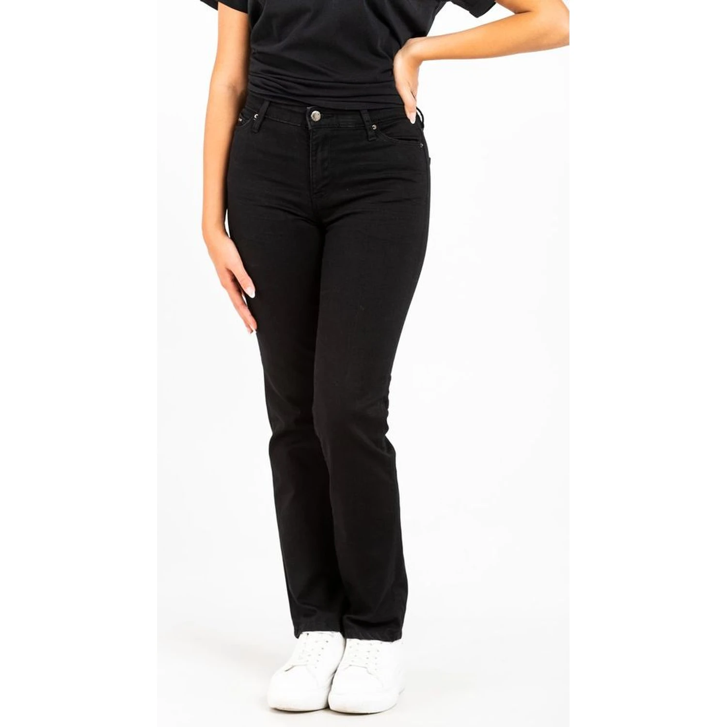 Black Cotton Straight-Leg Jeans