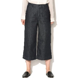 Blue Polyester Cropped Jeans