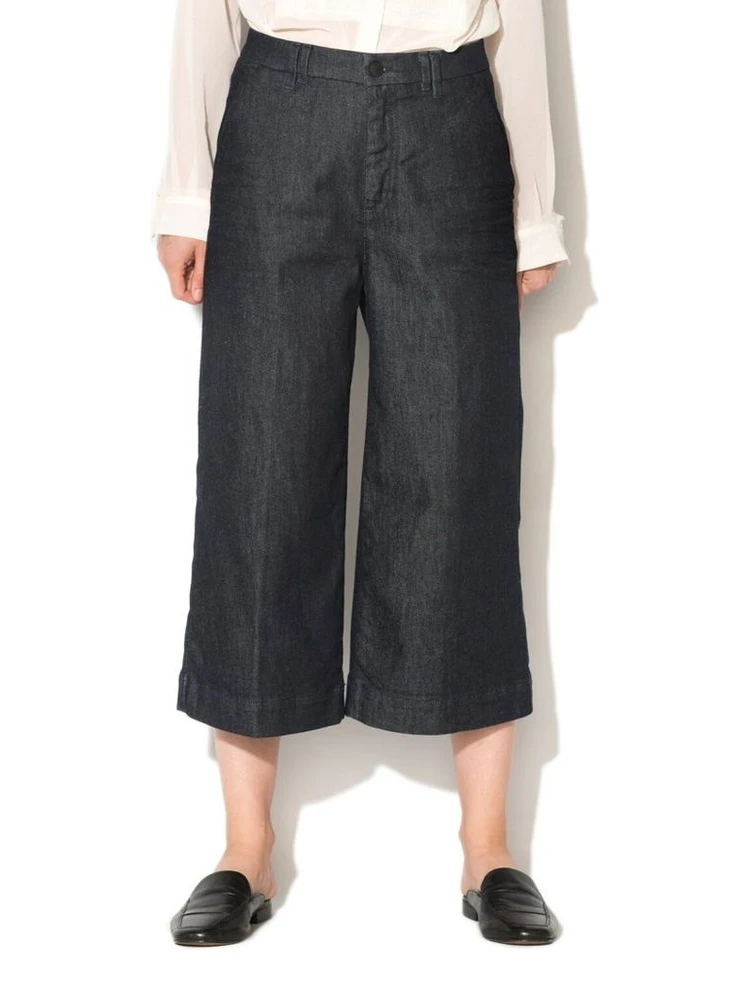 Blue Polyester Cropped Jeans