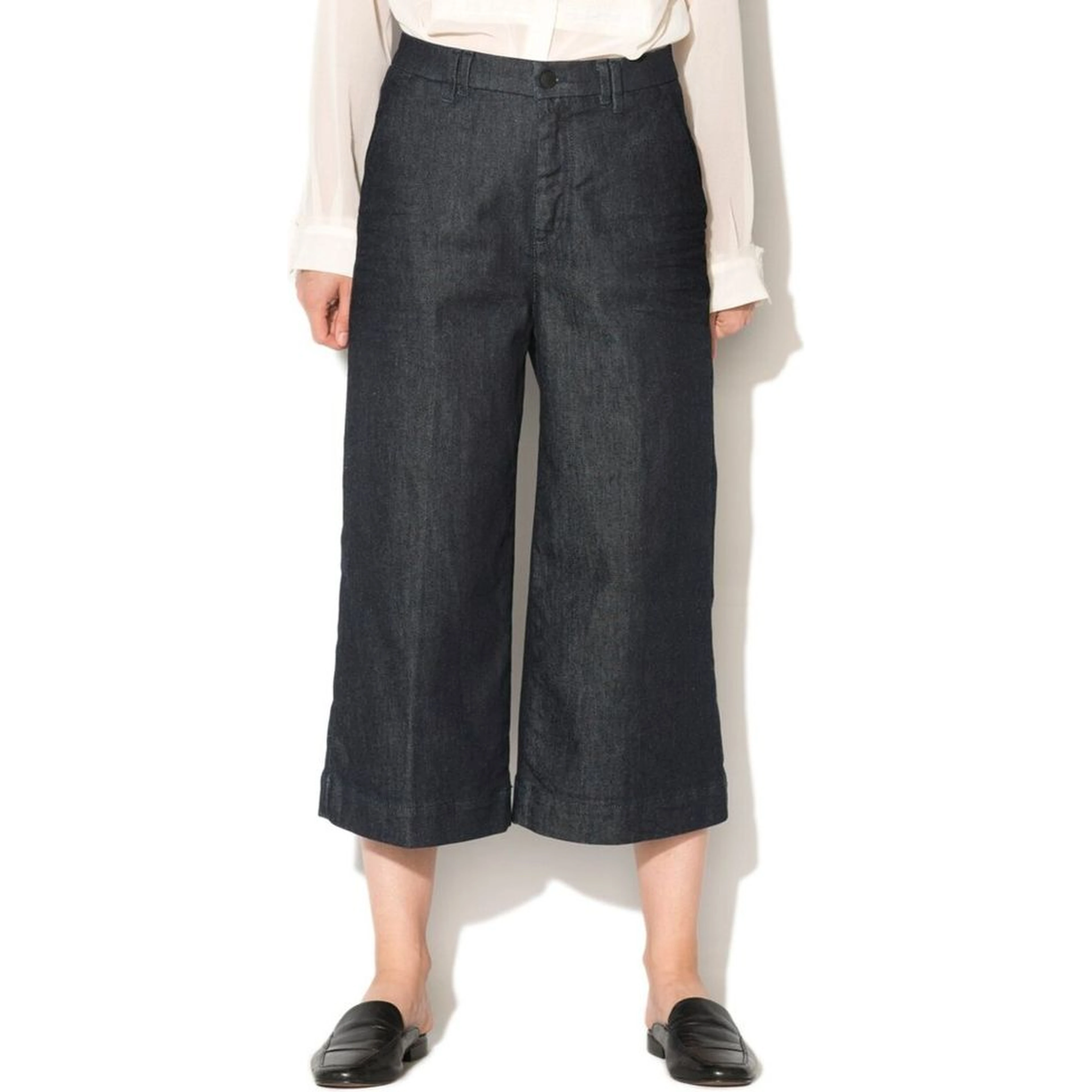 Blue Polyester Cropped Jeans