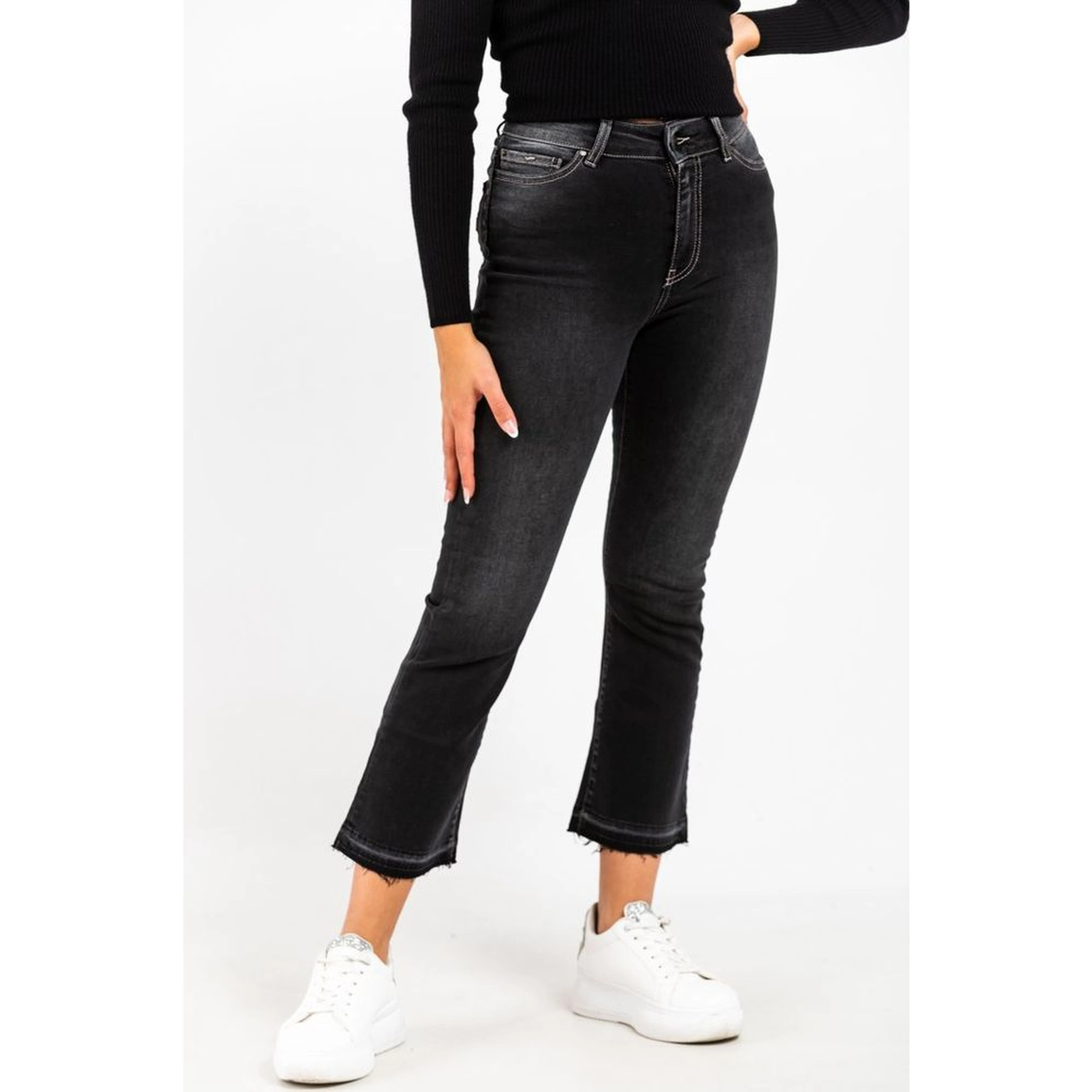 Gray Cotton Cropped Jeans